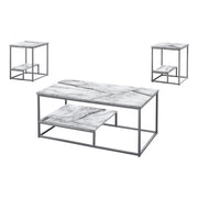 SET DE TABLE - 3PCS / MARBRE BLANC / METAL ARGENT ( Meuble Mtl ) 