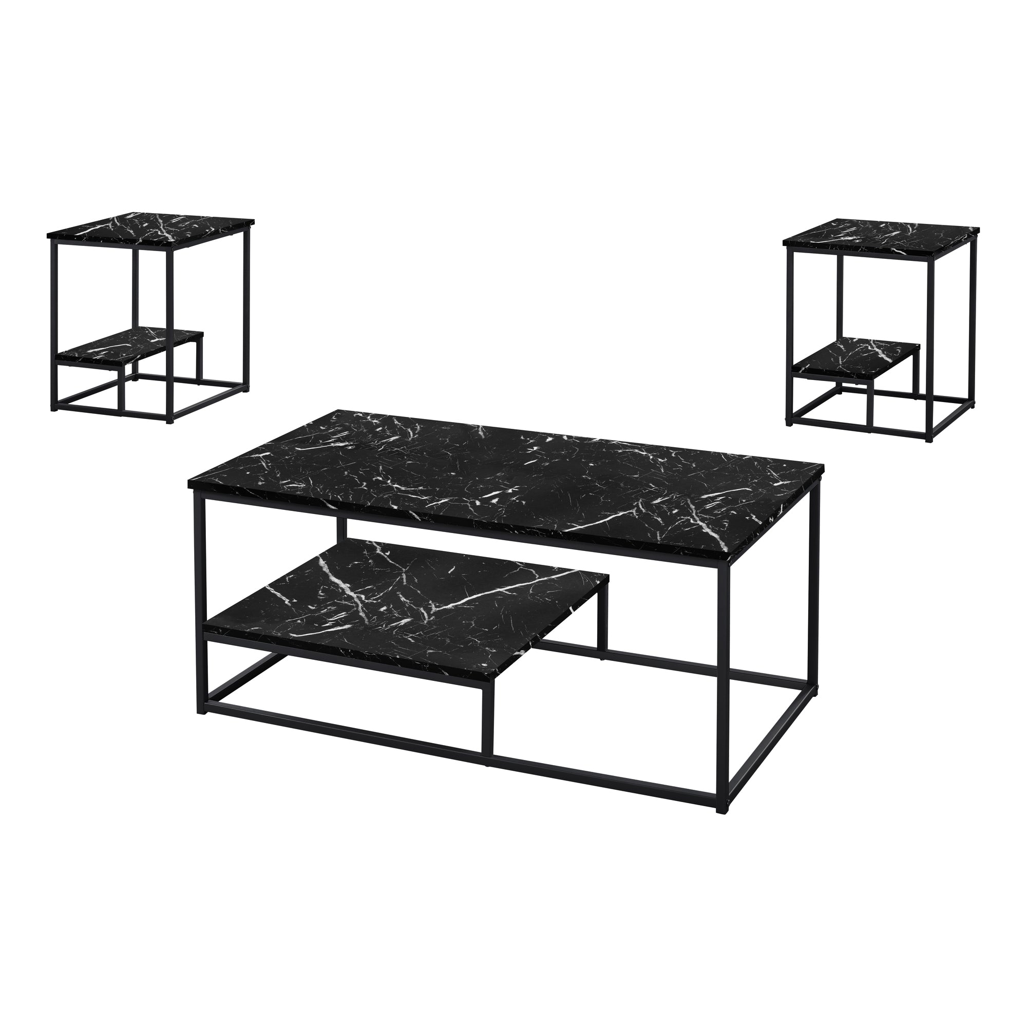 SET DE TABLE - 3PCS / MARBRE NOIR / METAL NOIR ( Meuble Mtl ) 