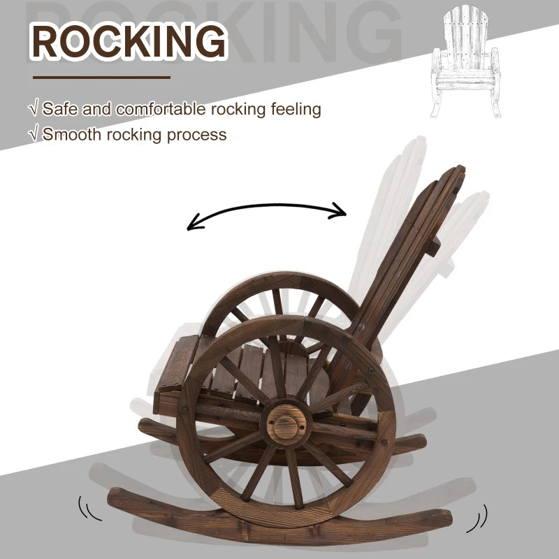 Chaise à bascule Adirondack en bois pour terrasse, fauteuil à bascule d'extérieur avec design à lattes et accoudoirs à roulettes pour porche, bord de piscine ou jardin, marron rustique