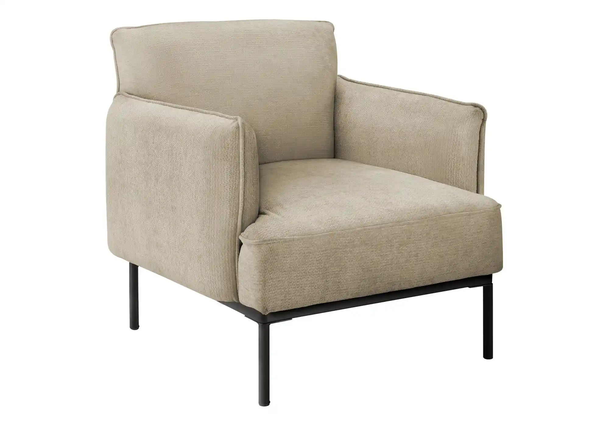 Fauteuil d'Appoint 33 po en Tissu Beige avec Pieds Métal Noir