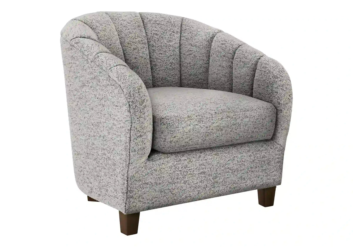 Silver Barrel Accent Chair in Fabric with Walnut Legs