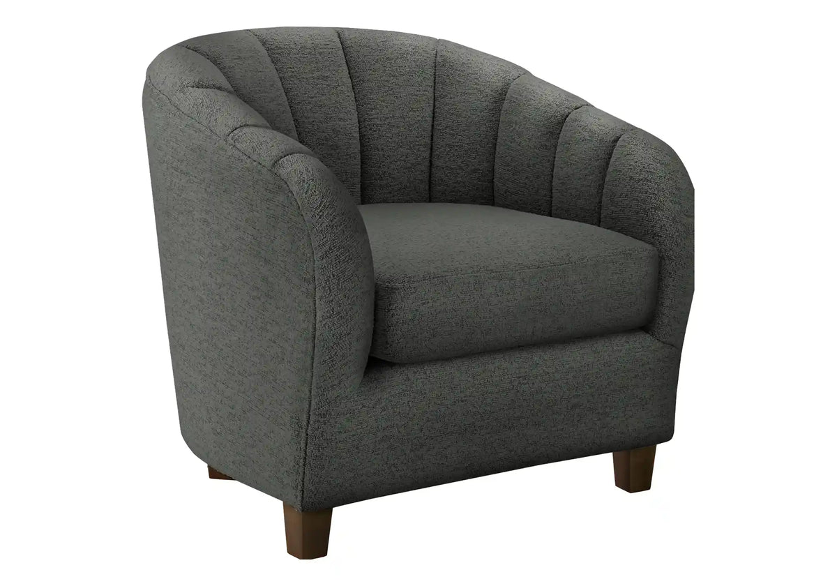 Silver Barrel Accent Chair in Fabric with Walnut Legs