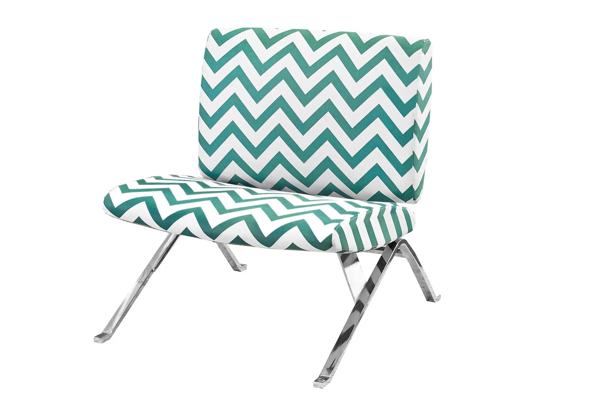 Chaise d'Appoint Motif Chevron Bleu Sarcelle et Pieds Chromés