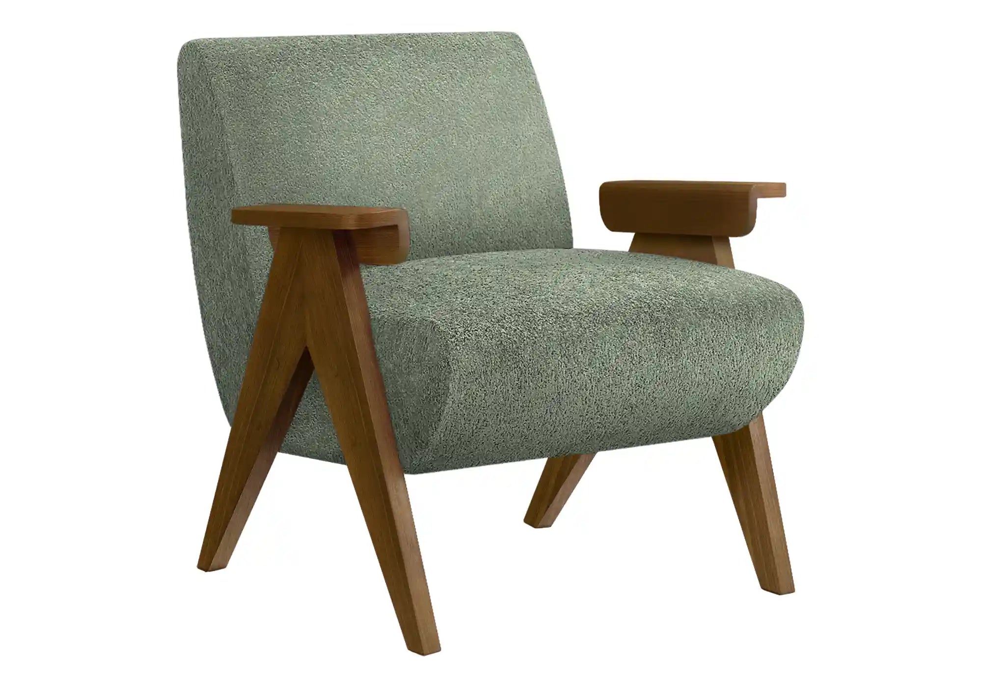 Fauteuil d'Appoint Tissu Beige et Pieds en Bois Noyer