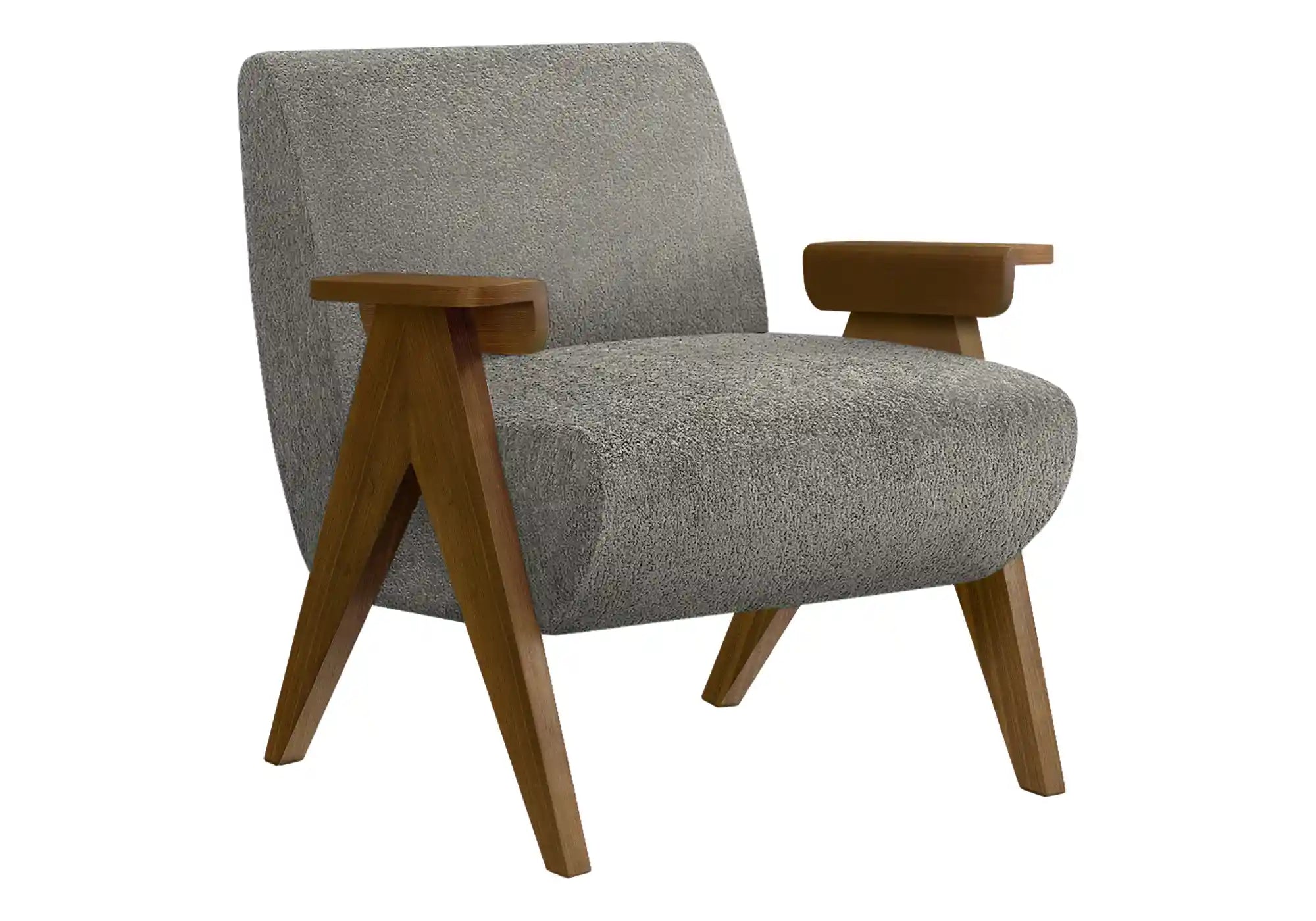 Fauteuil d'Appoint Tissu Beige et Pieds en Bois Noyer