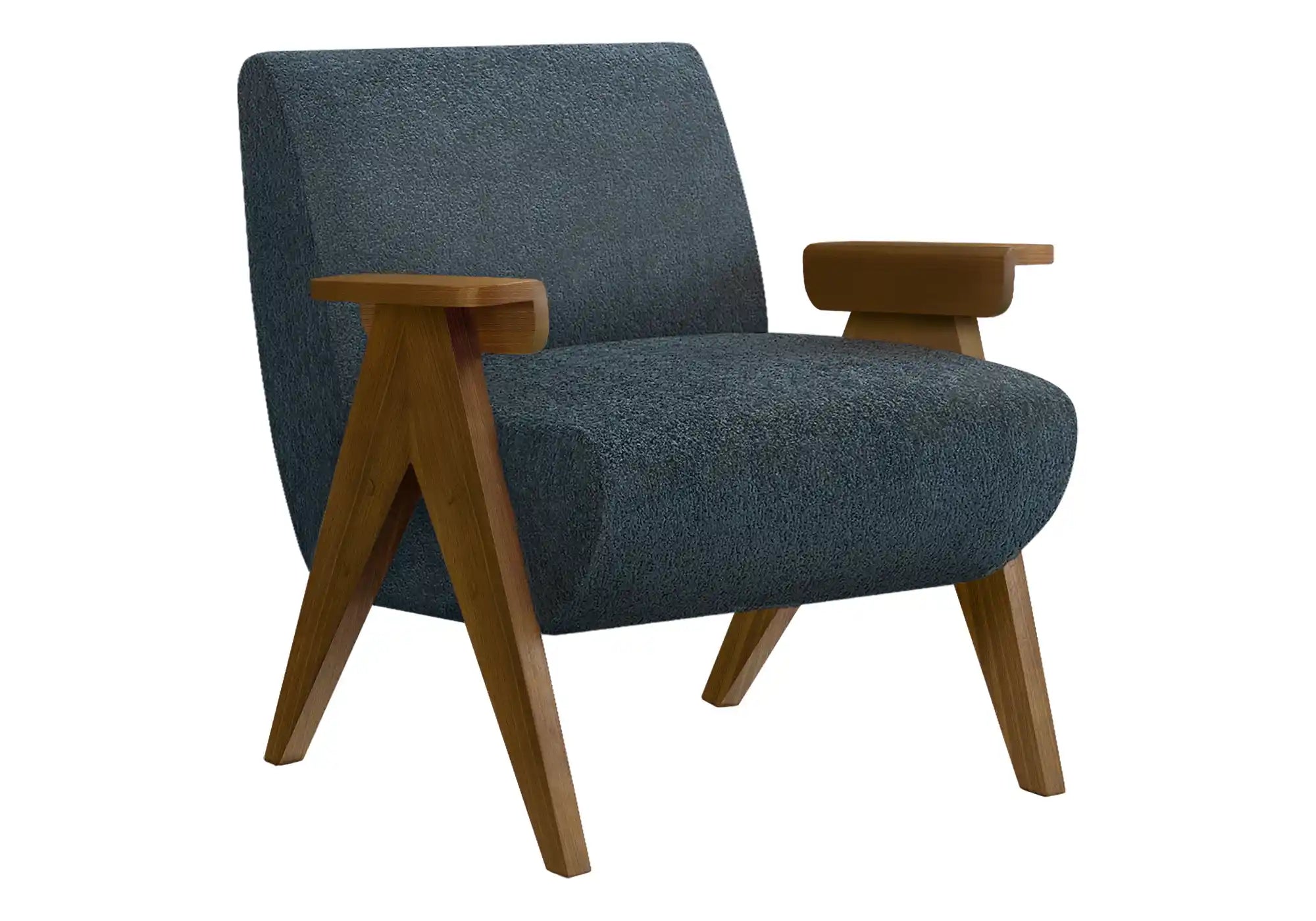 Fauteuil d'Appoint Tissu Beige et Pieds en Bois Noyer