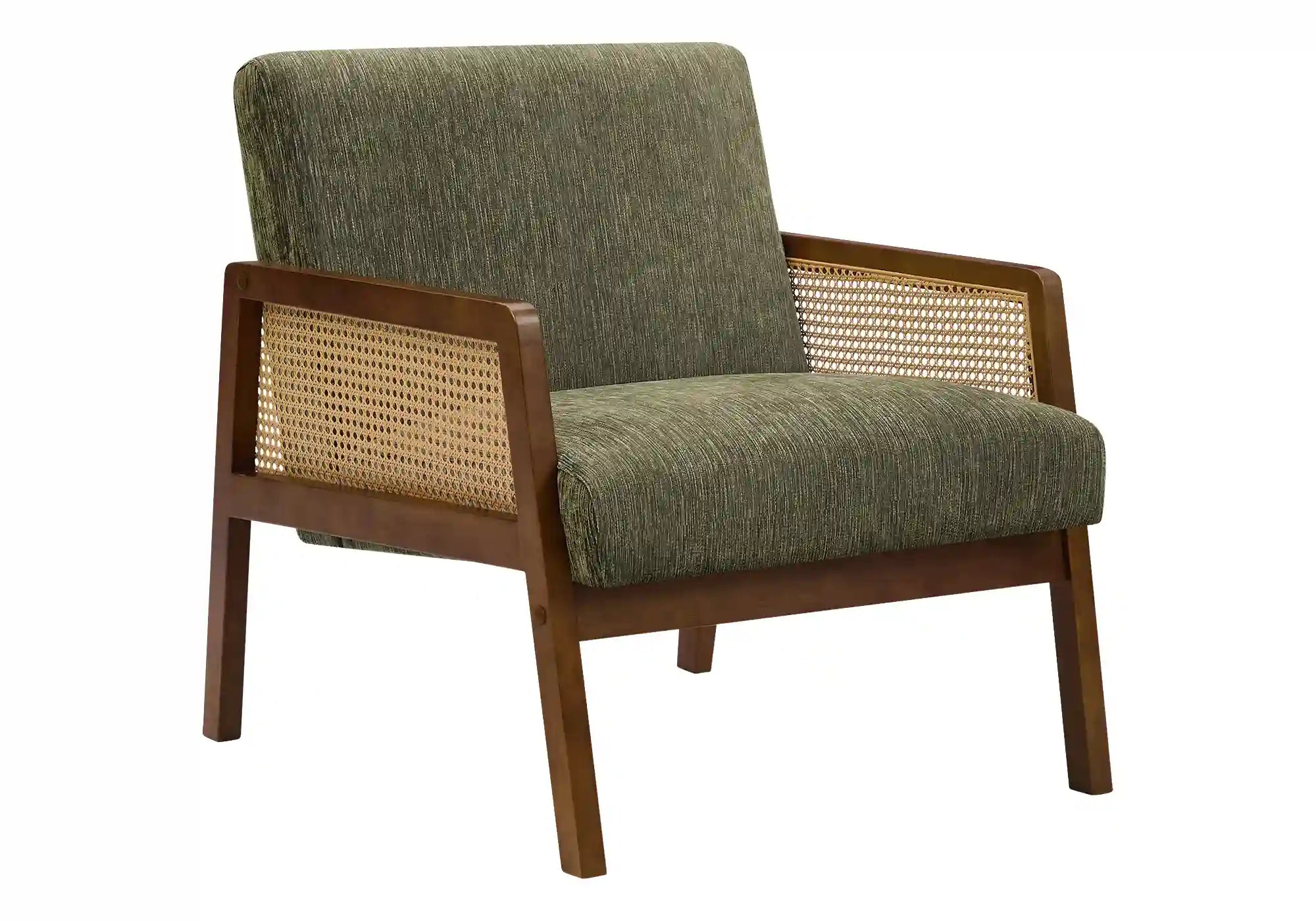 Chaise d'Appoint en Tissu Brun avec Côtés Tissés et Bois Noyer