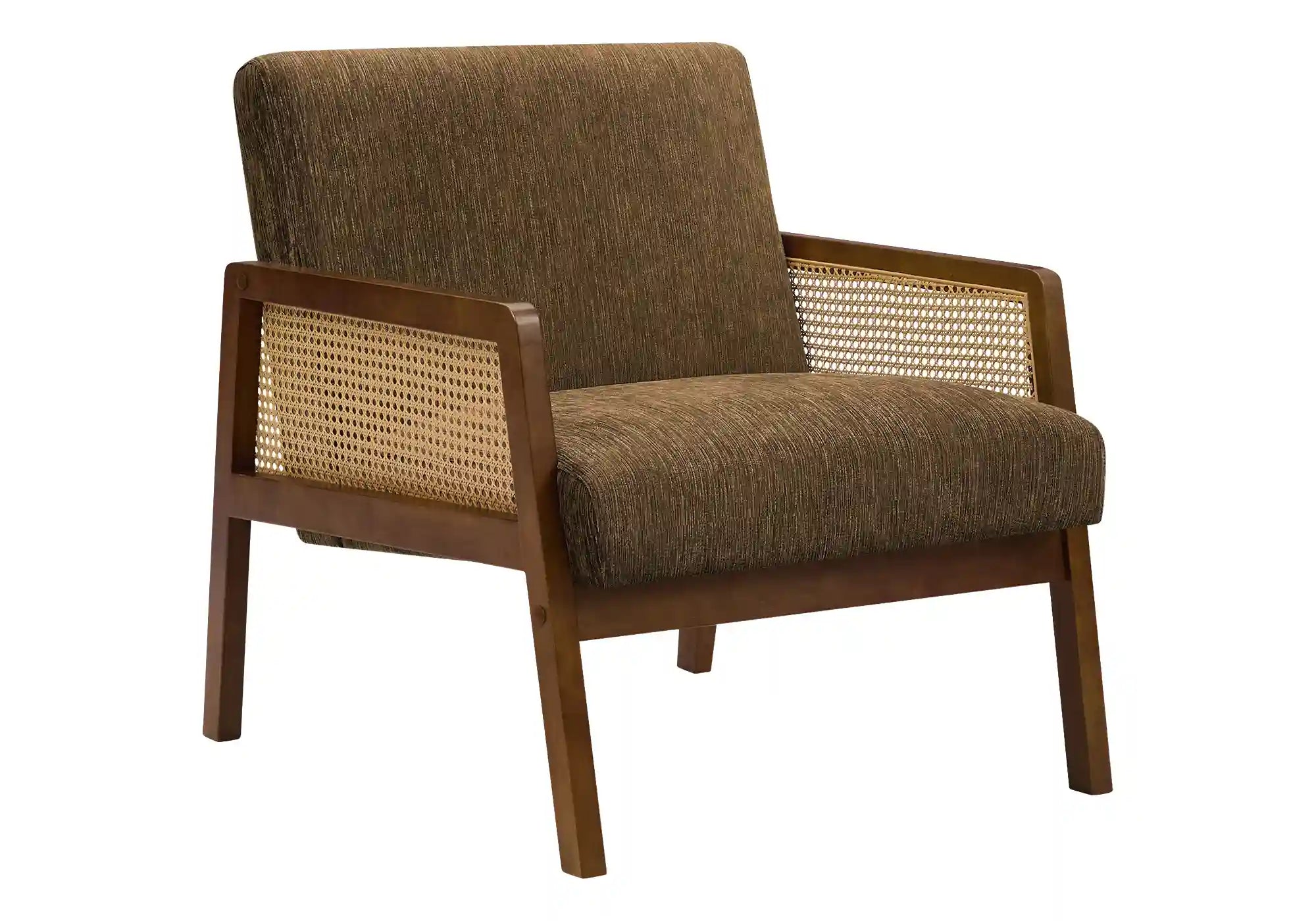 Chaise d'Appoint en Tissu Brun avec Côtés Tissés et Bois Noyer