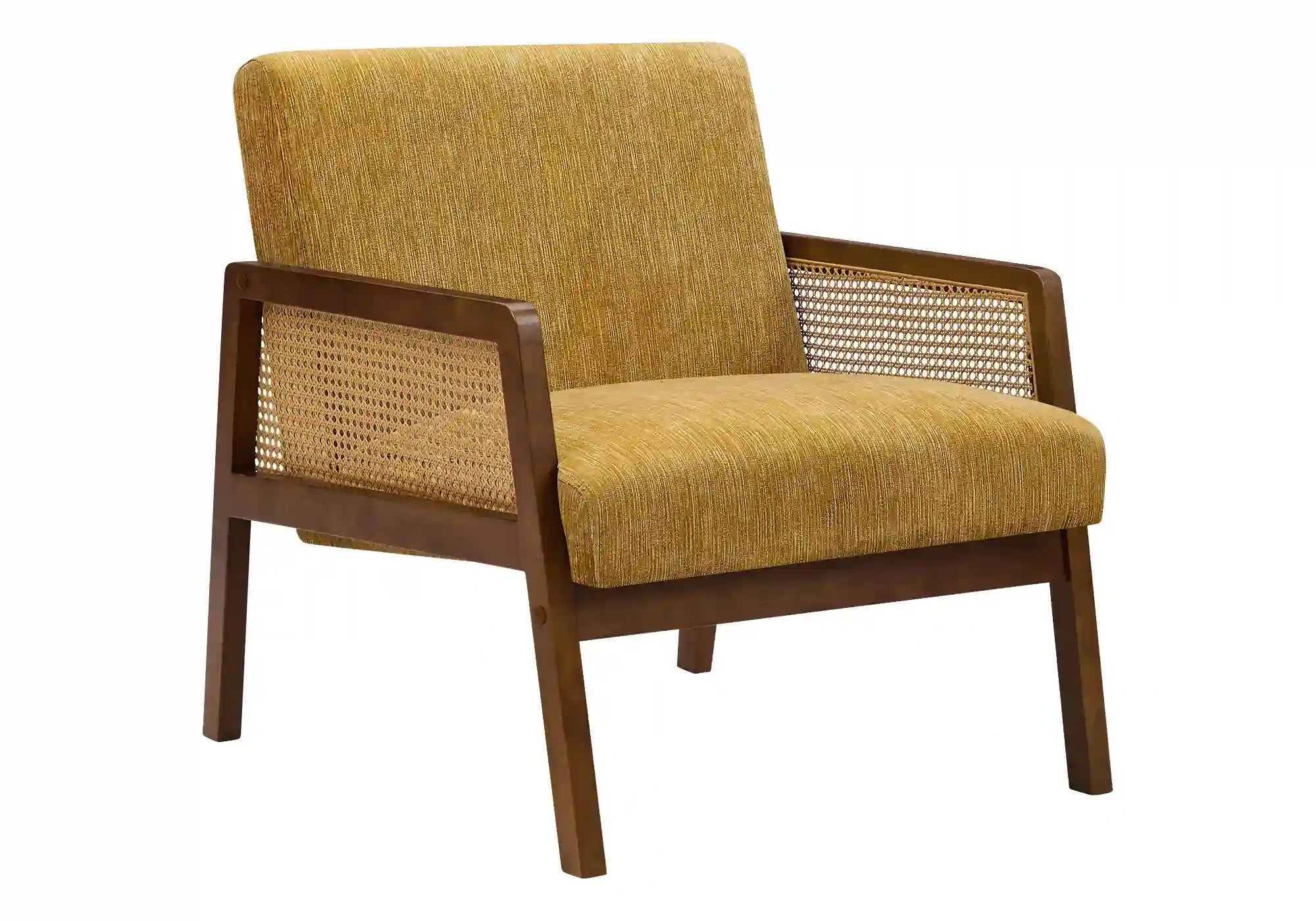 Chaise d'Appoint en Tissu Brun avec Côtés Tissés et Bois Noyer