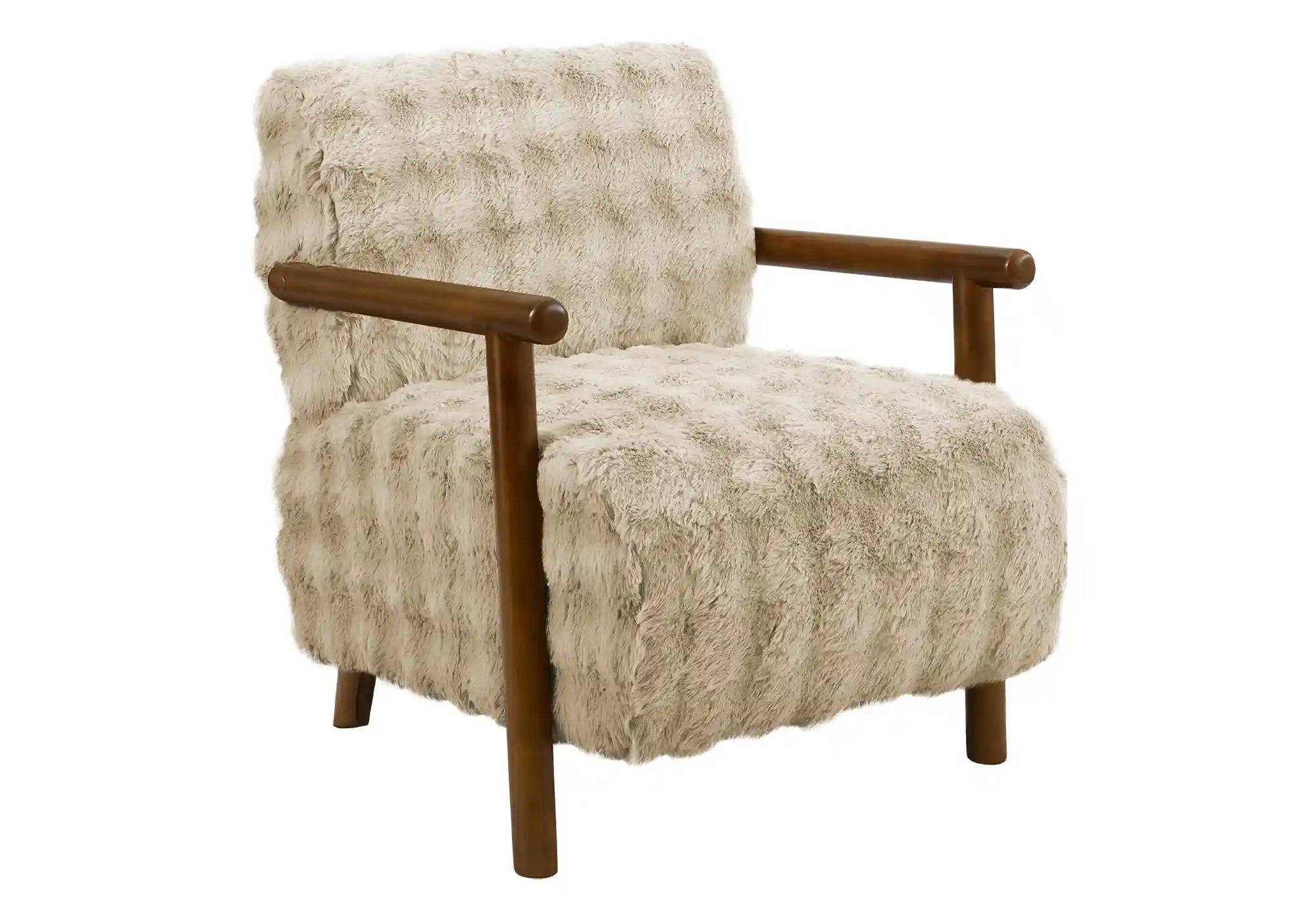 Fauteuil d'Appoint Fausse Fourrure Brun Clair Bois Noyer