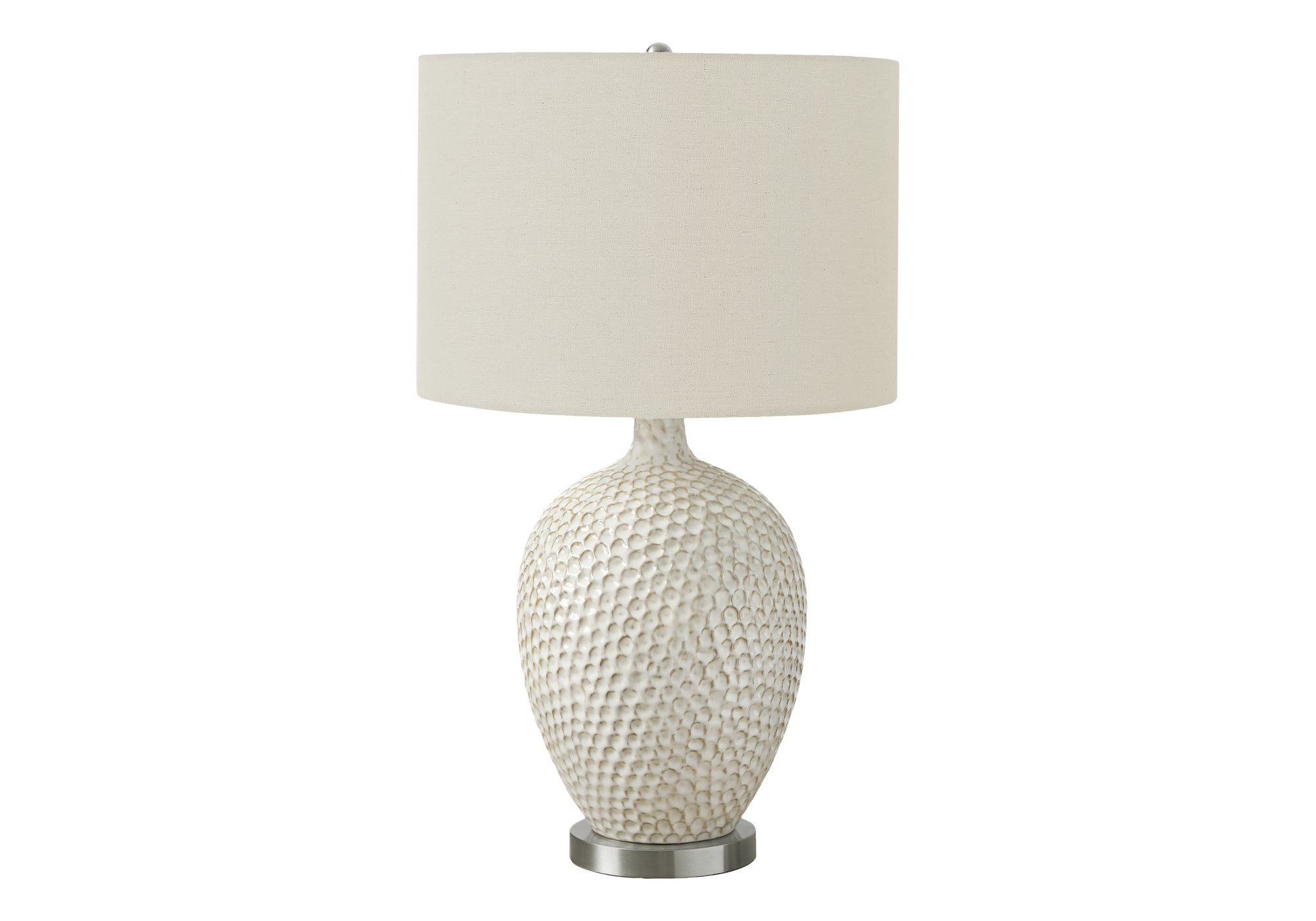 ÉCLAIRAGE - LAMPE DE TABLE 28"H CÉRAMIQUE CRÈME / ABAT-JOUR IVOIRE