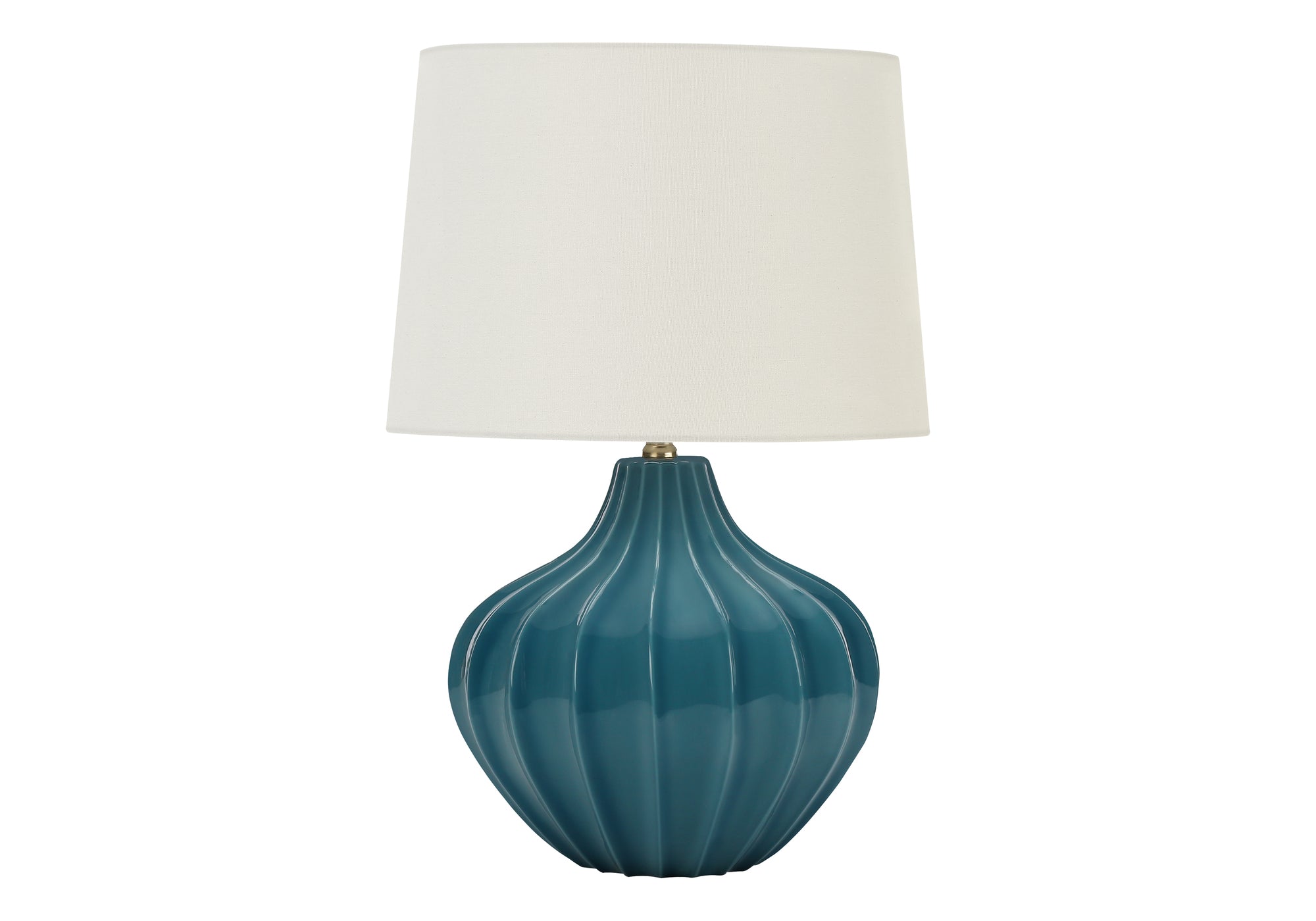 ÉCLAIRAGE - LAMPE DE TABLE 24"H CÉRAMIQUE BLEUE / ABAT-JOUR IVOIRE