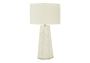 ÉCLAIRAGE - LAMPE DE TABLE 29" H CÉRAMIQUE BLANCHE / ABAT-JOUR IVOIRE