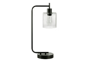 ÉCLAIRAGE - LAMPE DE TABLE 20"H MÉTAL NOIR/abat-jour en verre/USB