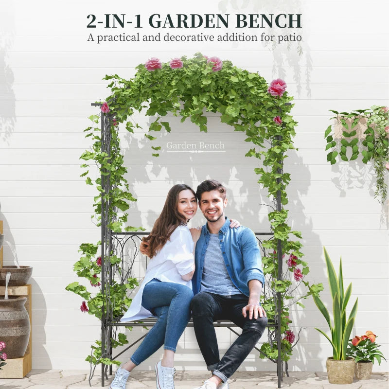Arche de tonnelle de jardin féérique de 80 pouces de haut avec banc, treillis de Support pour plantes grimpantes d'extérieur en métal avec banc 2 places pour vignes de roses, noir