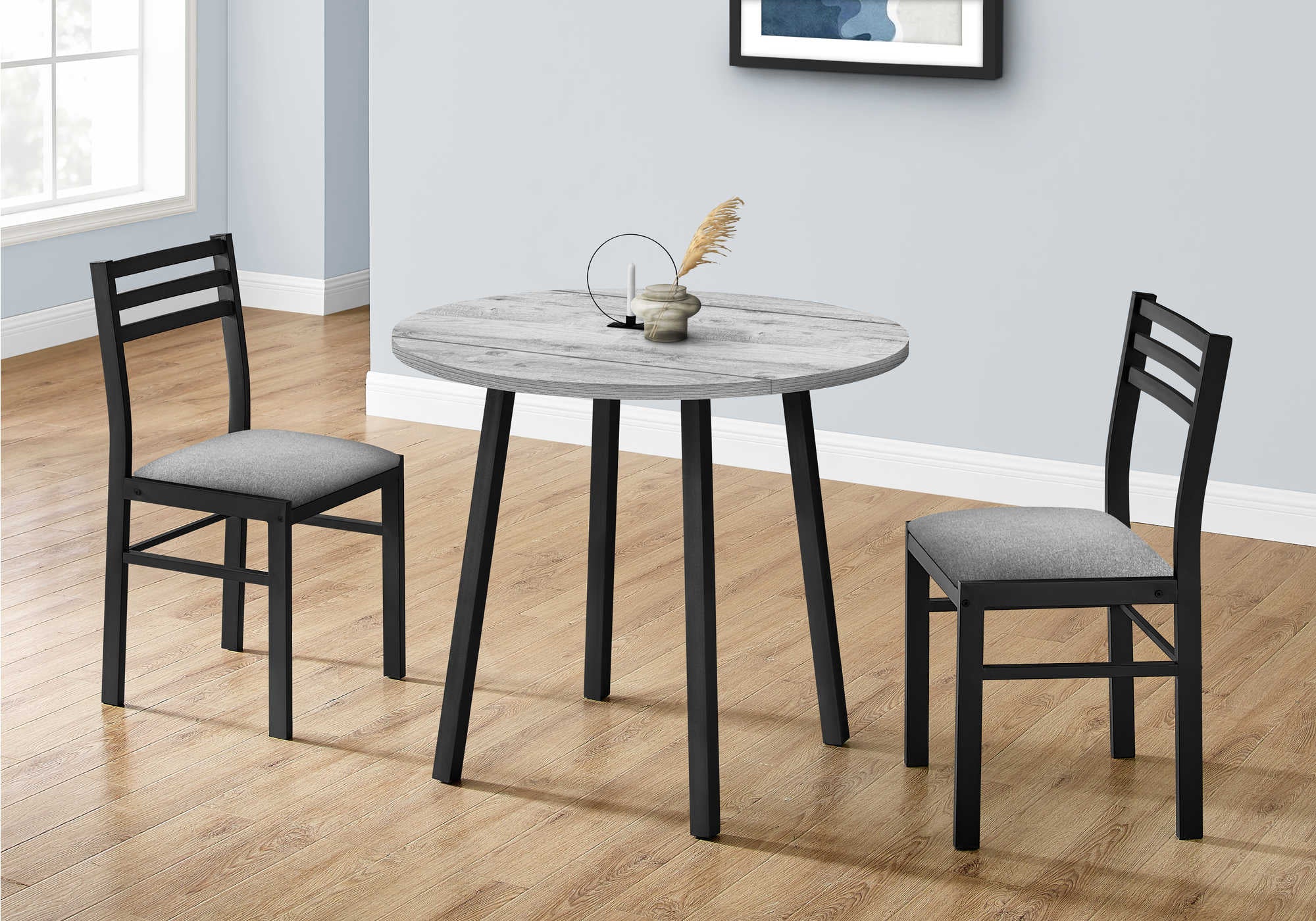 ENSEMBLE À SALLE À MANGER - ENSEMBLE 3PCS / PLATEAU GRIS / MÉTAL NOIR