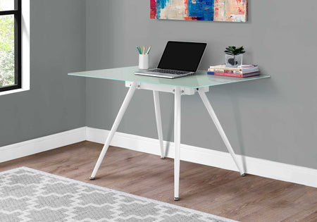 BUREAU D'ORDINATEUR - 28"X 48" / BLANC / VERRE TREMPÉ 8MM ( Meuble Mtl )