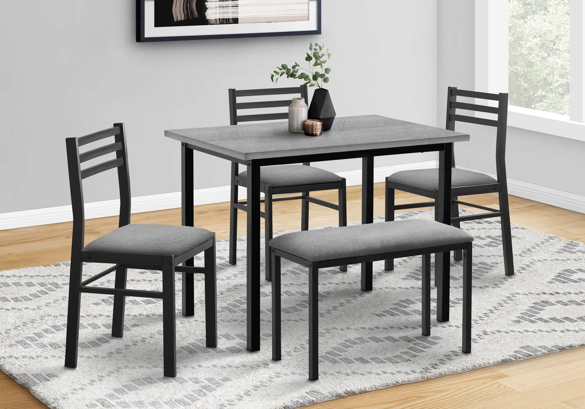ENSEMBLE À SALLE À MANGER - 5PCS / PLATEAU GRIS / MÉTAL NOIR
