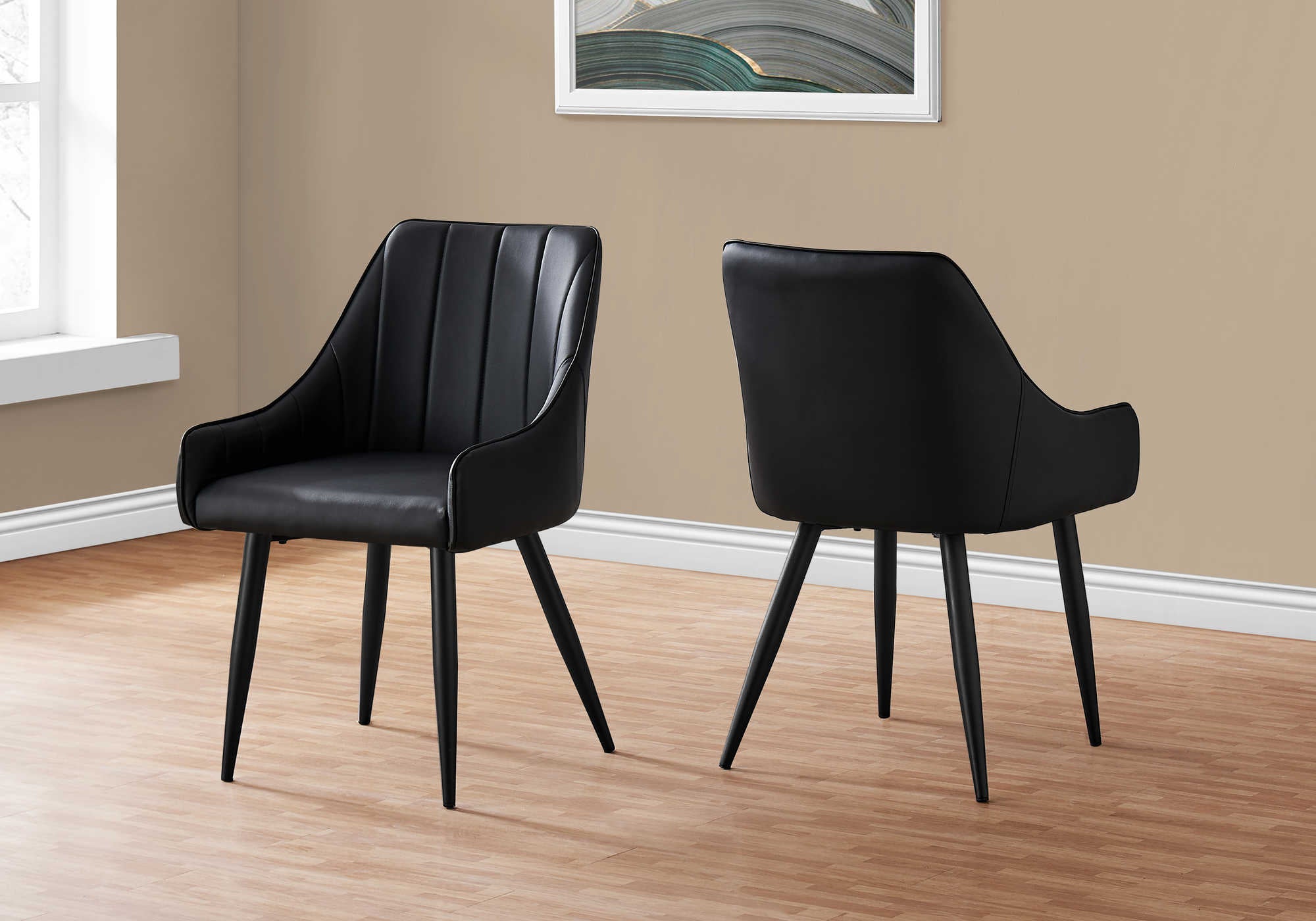 CHAISE À MANGER - 2PCS / 33"H / SIMILI-CUIR NOIR / NOIR