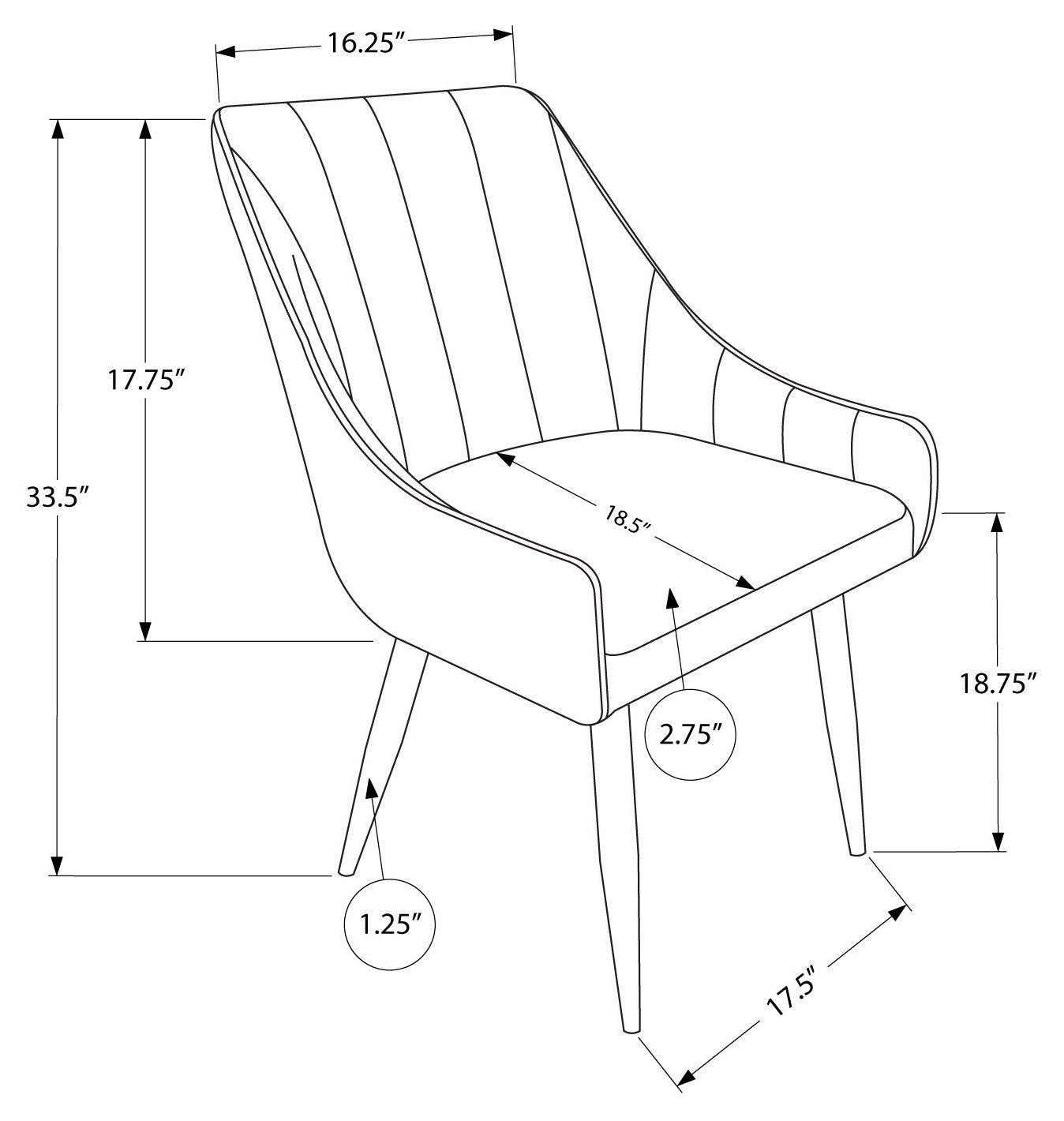 CHAISE À MANGER - 2PCS / 33"H / SIMILI-CUIR NOIR / NOIR