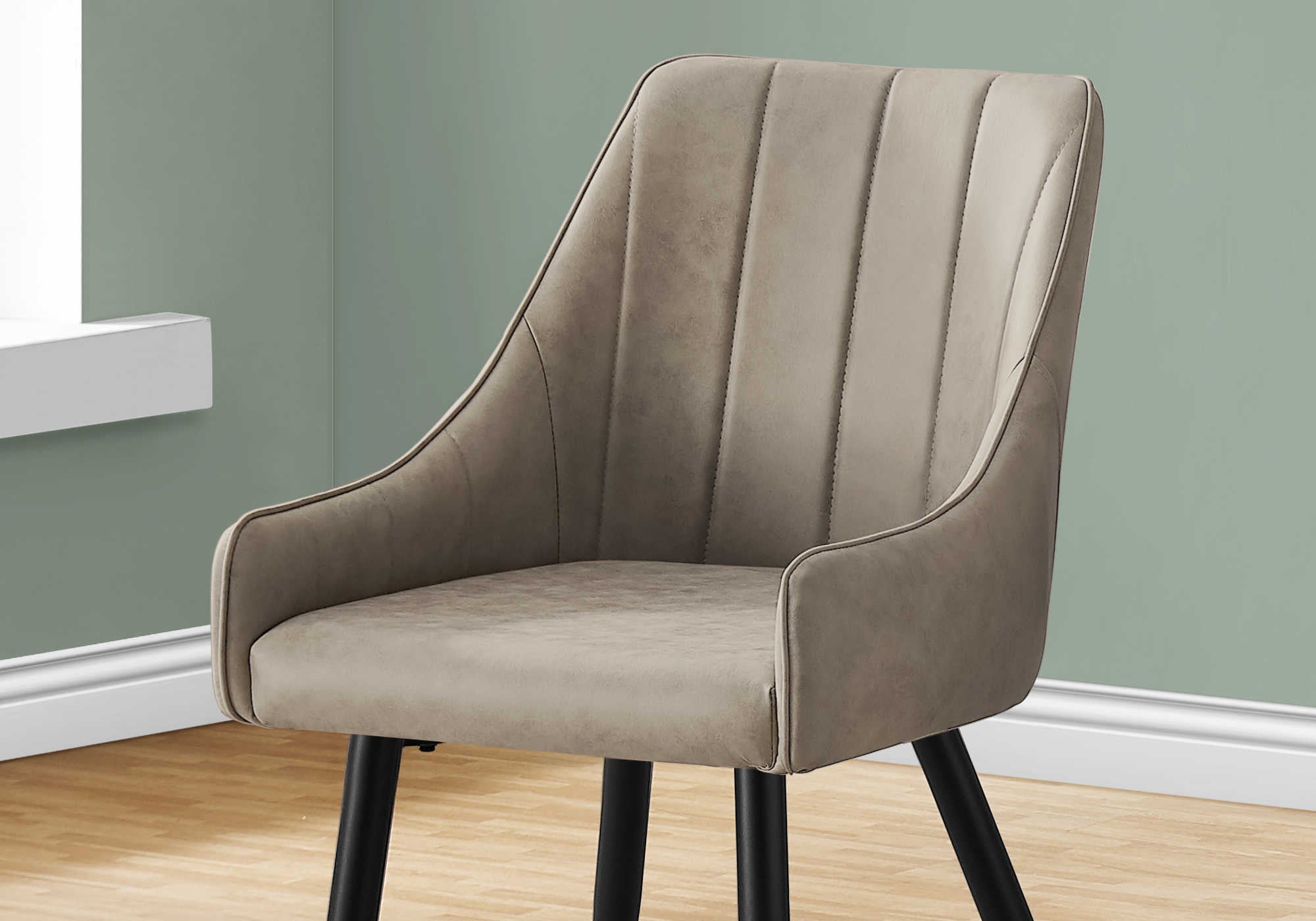 CHAISE DE SALLE A MANGER - 2PCS / 33"H / TISSU TAUPE / METAL NOIR ( Meuble Mtl ) 