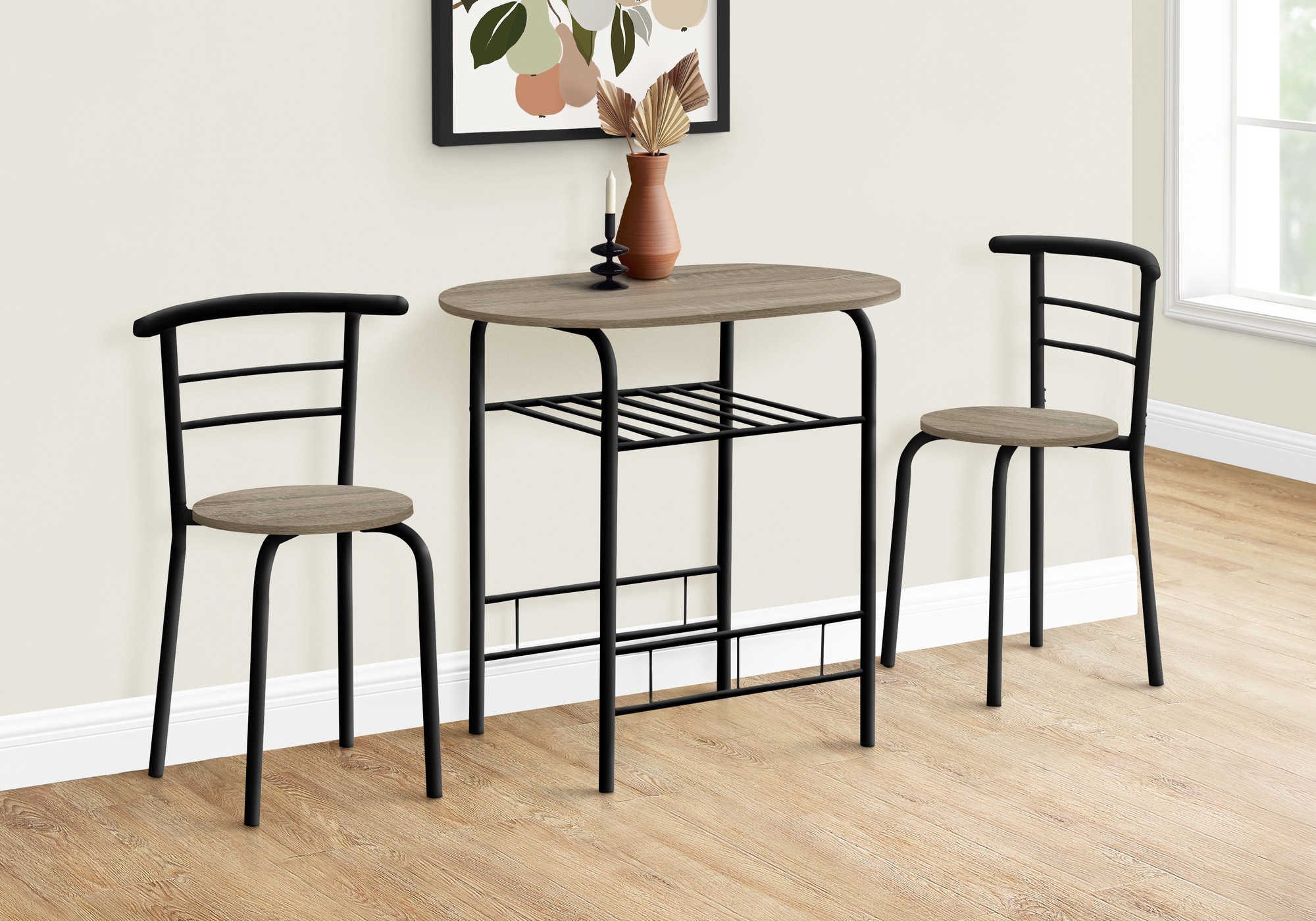 ENSEMBLE A DINER - ENSEMBLE 3MCX / DESSUS TAUPE FONCE / METAL NOIR ( Meuble Mtl ) 