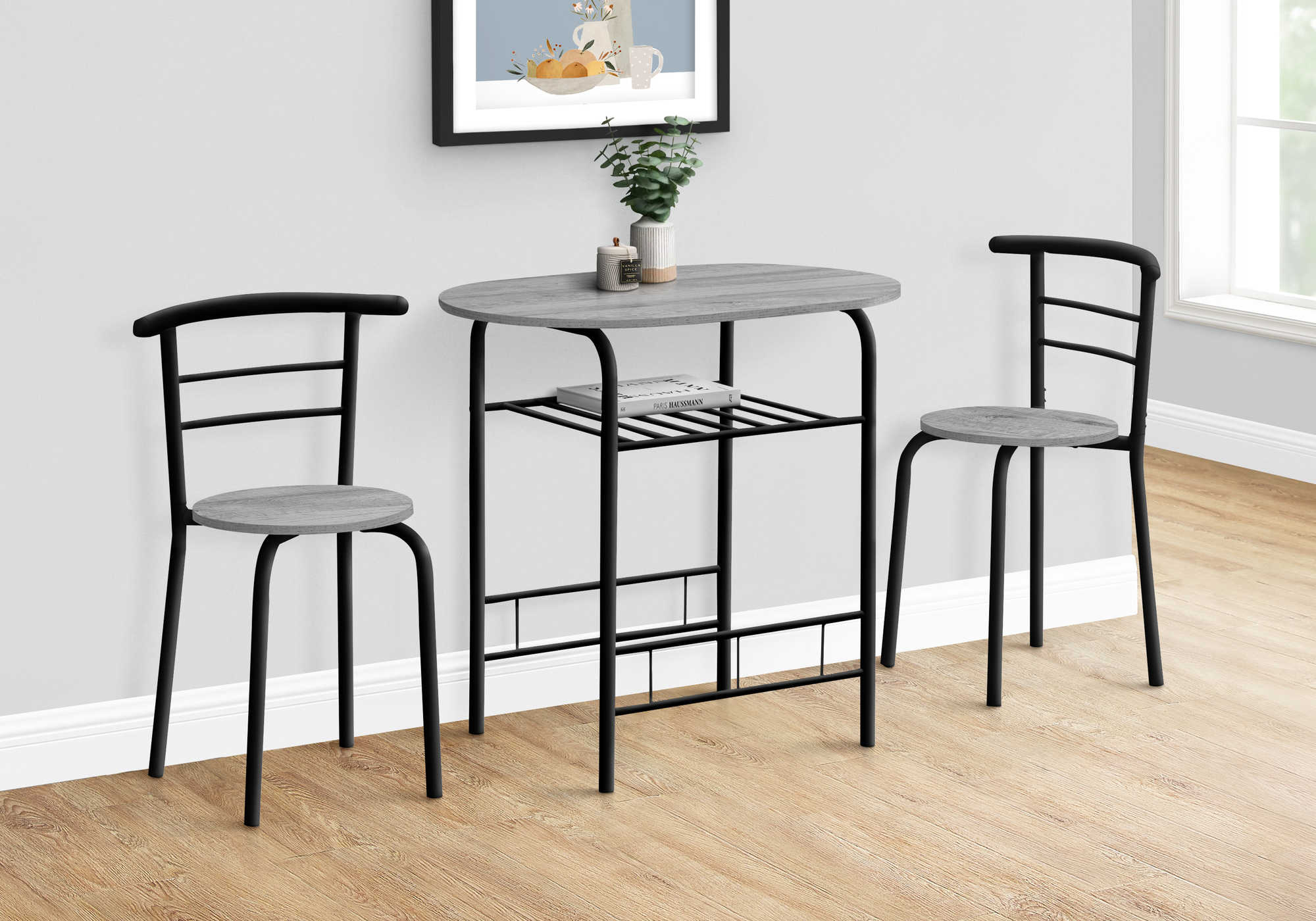 ENSEMBLE DE REPAS - ENSEMBLE 3PCS / DESSUS GRIS / METAL NOIR ( Meuble Mtl ) 
