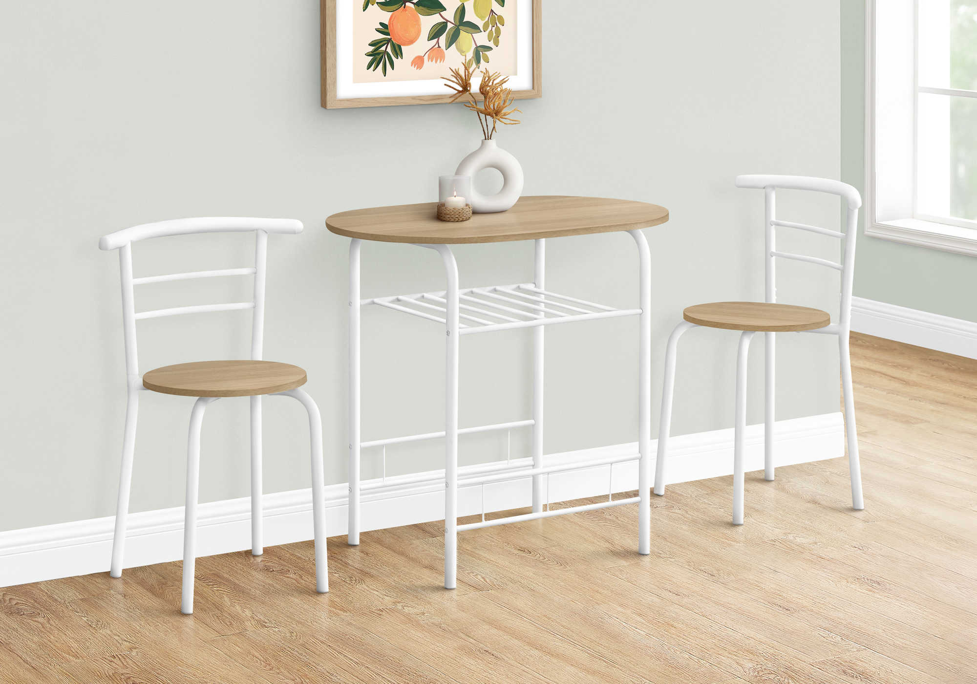 ENSEMBLE A DÎNER - ENSEMBLE 3PCS / DESSUS NATUREL / METAL BLANC ( Meuble Mtl ) 