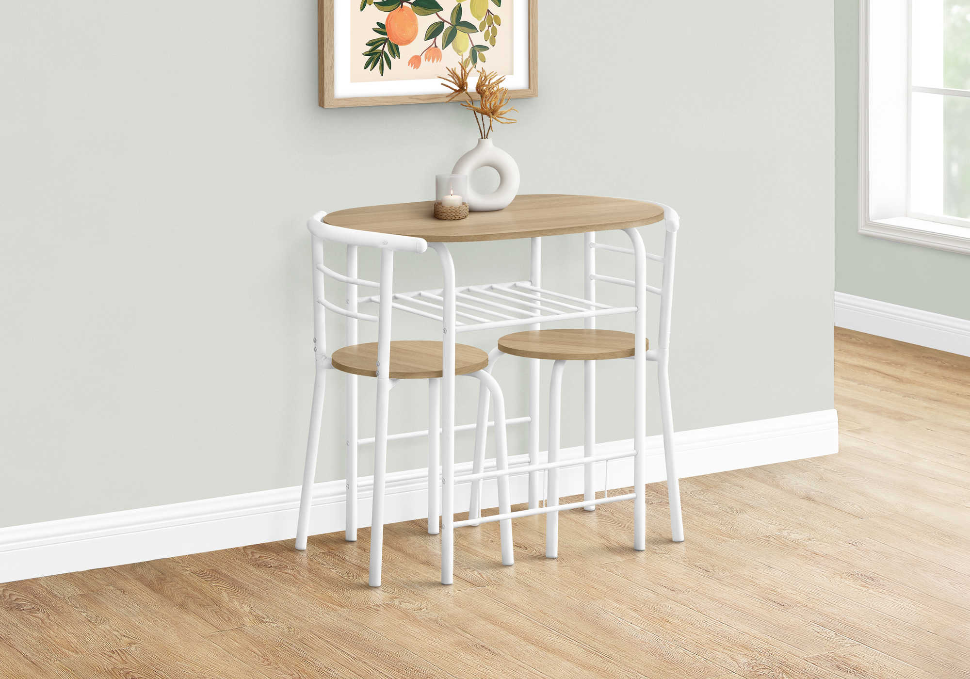 ENSEMBLE A DÎNER - ENSEMBLE 3PCS / DESSUS NATUREL / METAL BLANC ( Meuble Mtl )