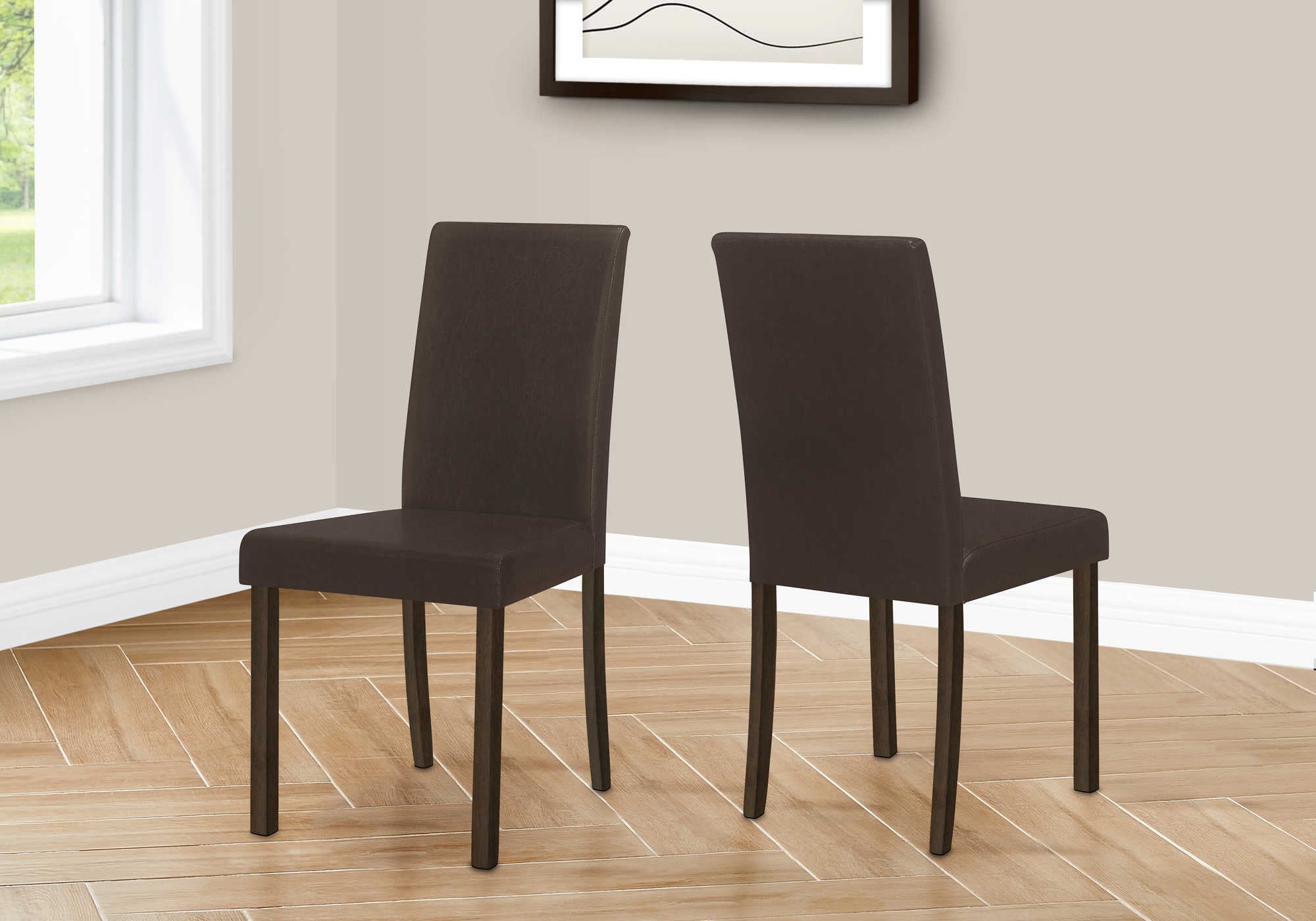 CHAISE DE SALLE À MANGER - 2PCS / 36"H ESPRESSO / PU BRUN FONCÉ ( Meuble Mtl ) 
