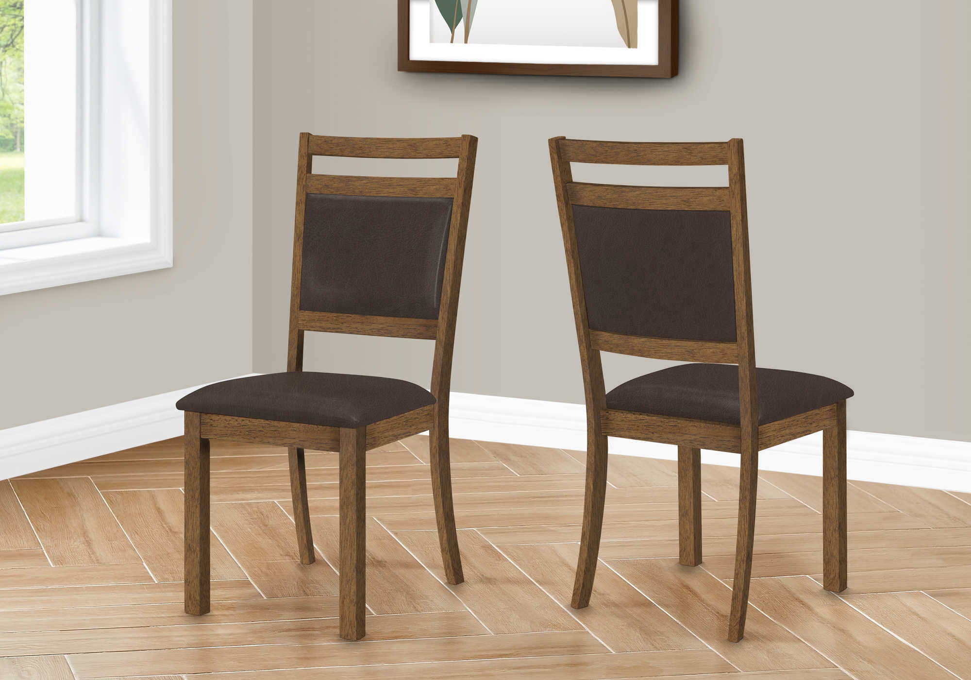 CHAISE DE SALLE À MANGER - 2PCS / 40"H NOYER BRUN / PU BRUN FONCÉ ( Meuble Mtl ) 