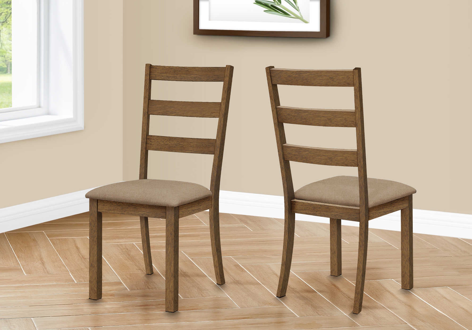 CHAISE DE SALLE À MANGER - 2PCS / 40"H NOYER BRUN / TISSU BEIGE ( Meuble Mtl ) 