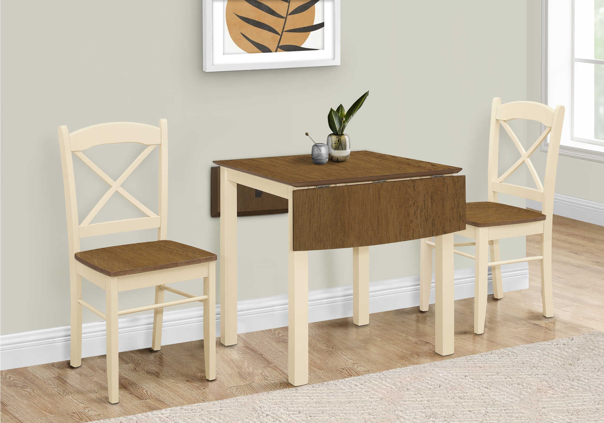 TABLE À MANGER - 30"X 48" / CRÈME / PLATEAU CHÊNE 9" FEUILLE GOUTTE
