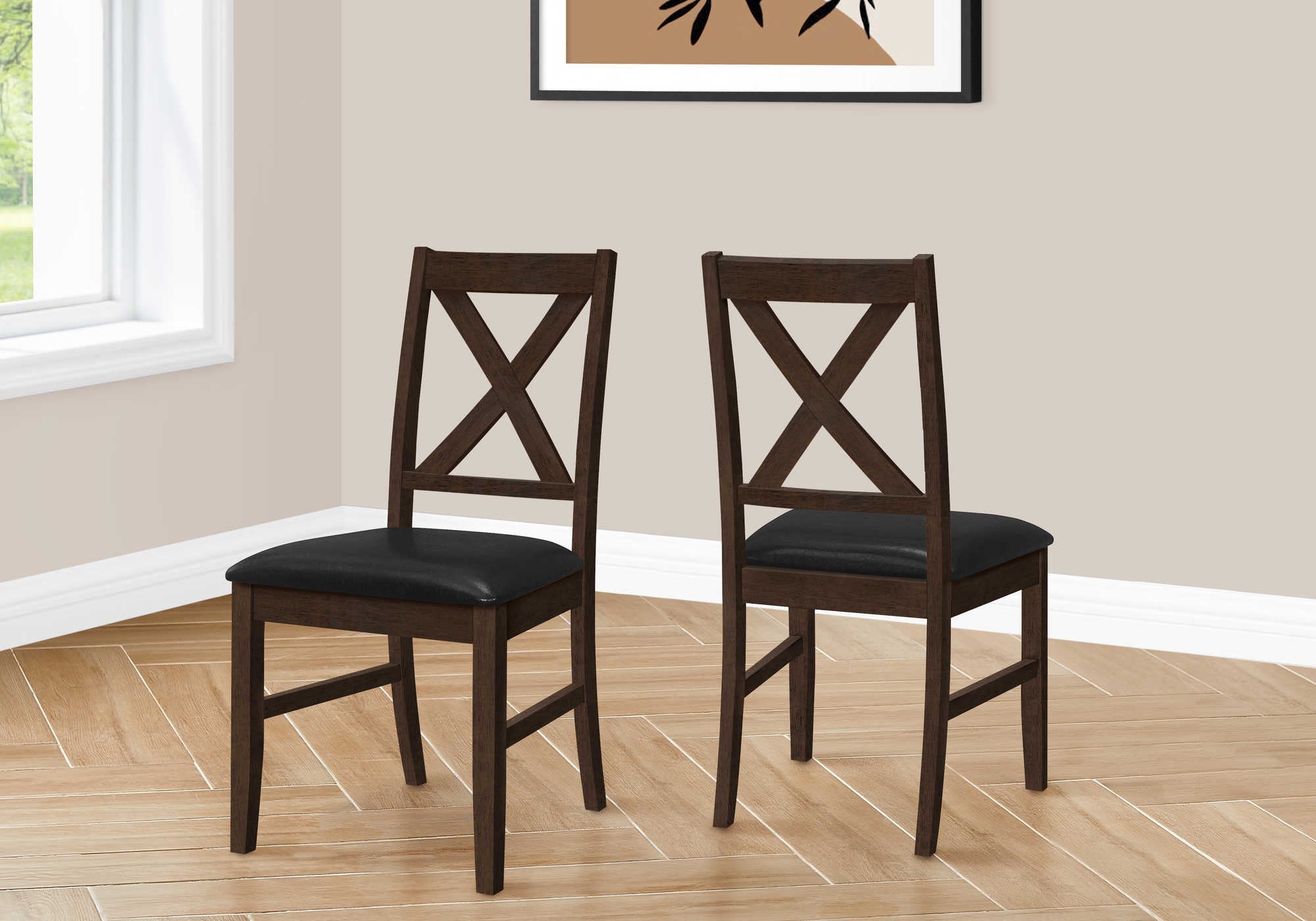 CHAISE À MANGER - 2PCS / 37"H ESPRESSO / SIÈGE PU NOIR