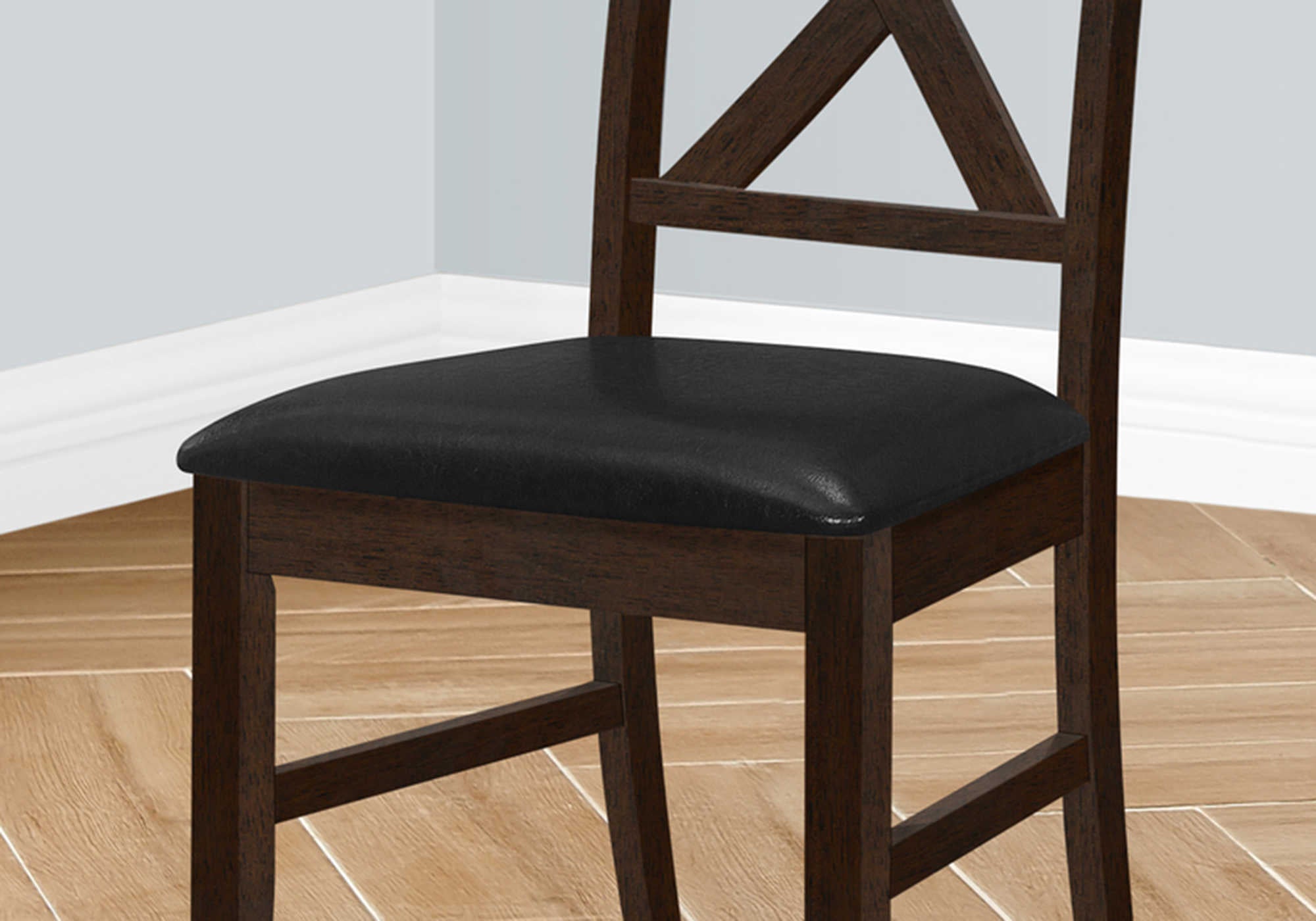 CHAISE À MANGER - 2PCS / 37"H ESPRESSO / SIÈGE PU NOIR