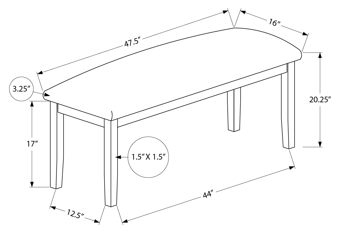 BANQUETTE - 48"L / ESPRESSO / SIÈGE PU NOIR