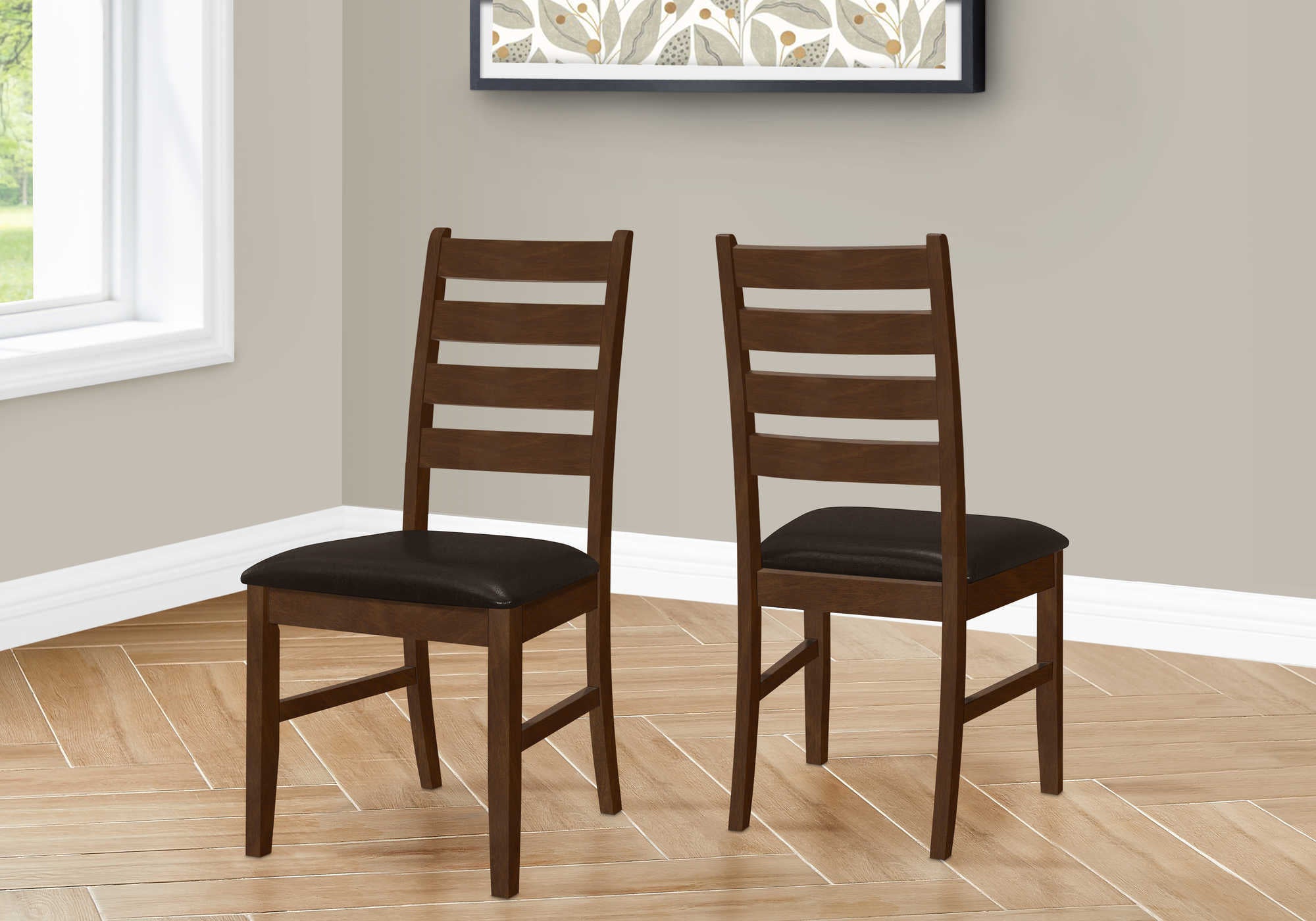 CHAISE DE SALLE À MANGER - 2PCS / 37"H BRUN / SIÈGE PU BRUN FONCÉ
