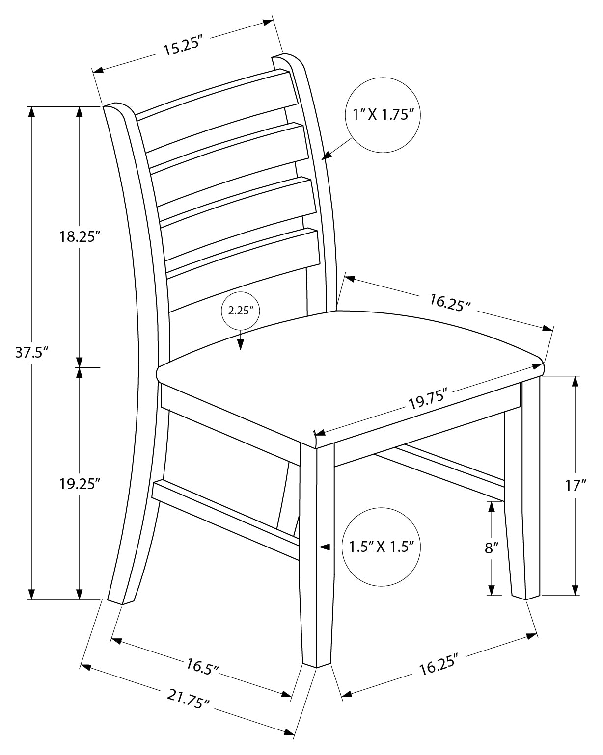 CHAISE DE SALLE À MANGER - 2PCS / 37"H BRUN / SIÈGE PU BRUN FONCÉ