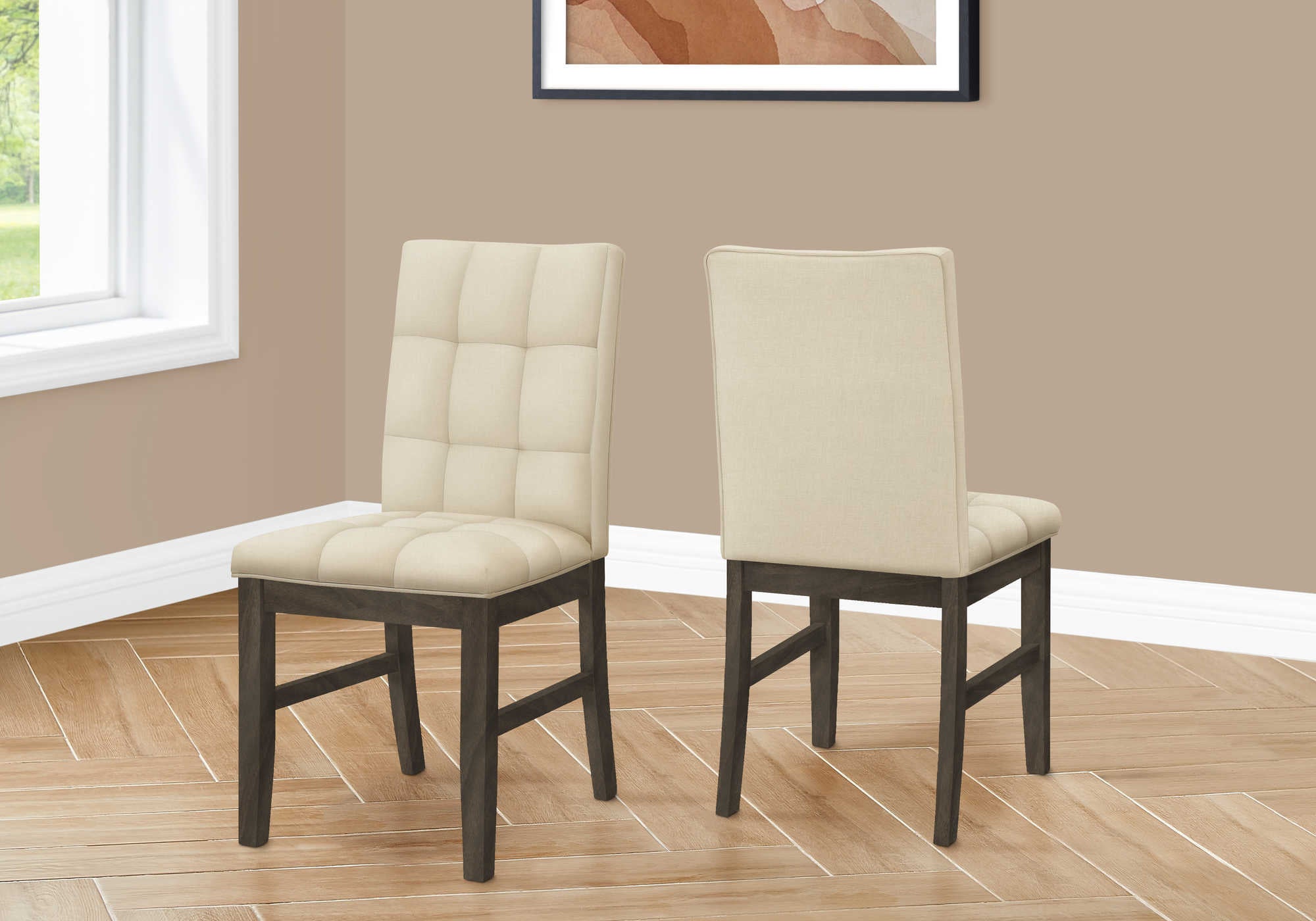 CHAISE À MANGER - 2PCS / 37"H ASSISE TISSU GRIS / CRÈME