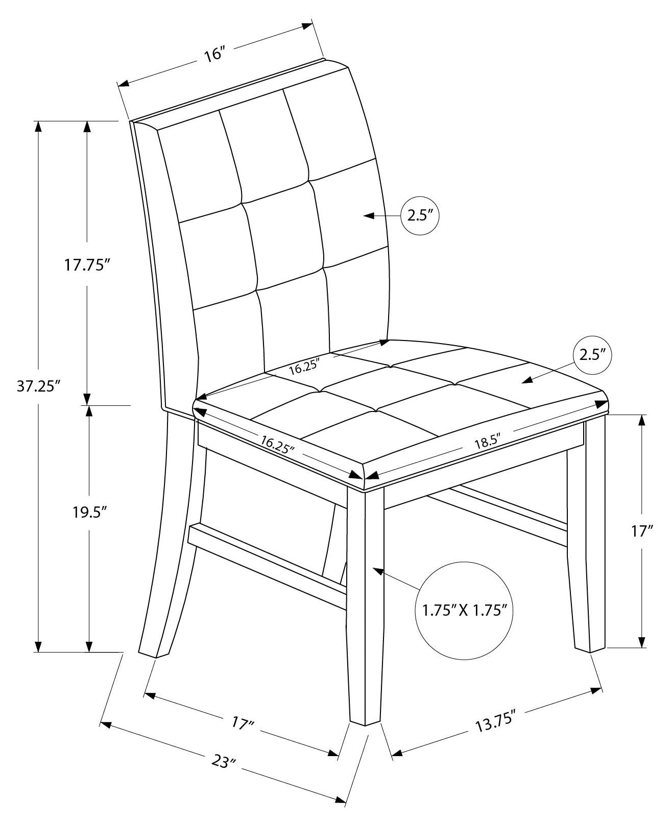 CHAISE À MANGER - 2PCS / 37"H ASSISE TISSU GRIS / CRÈME