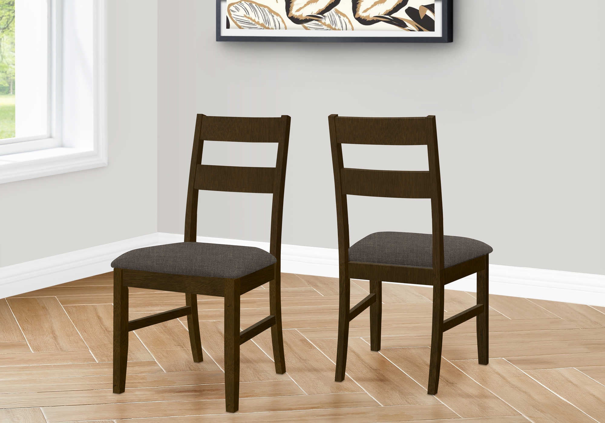 CHAISE À MANGER - 2PCS / 37"H NOYER BRUN / TISSU BRUN