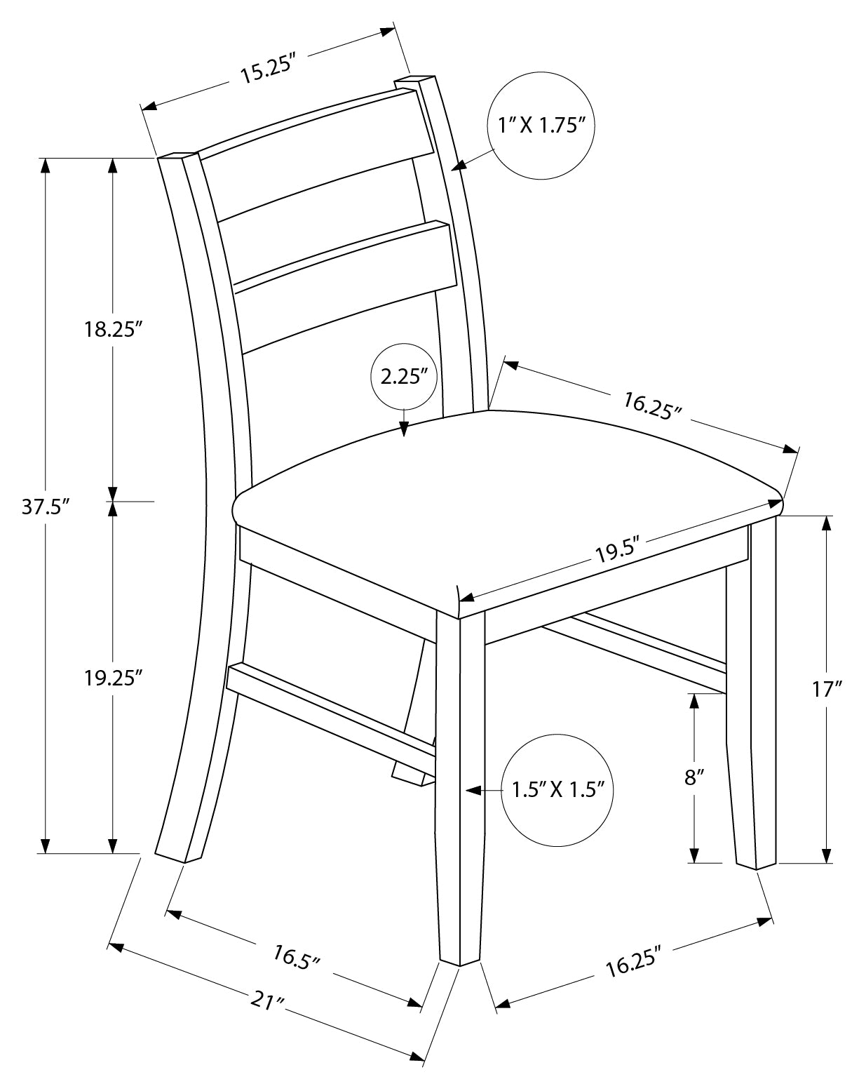CHAISE À MANGER - 2PCS / 37"H NOYER BRUN / TISSU BRUN
