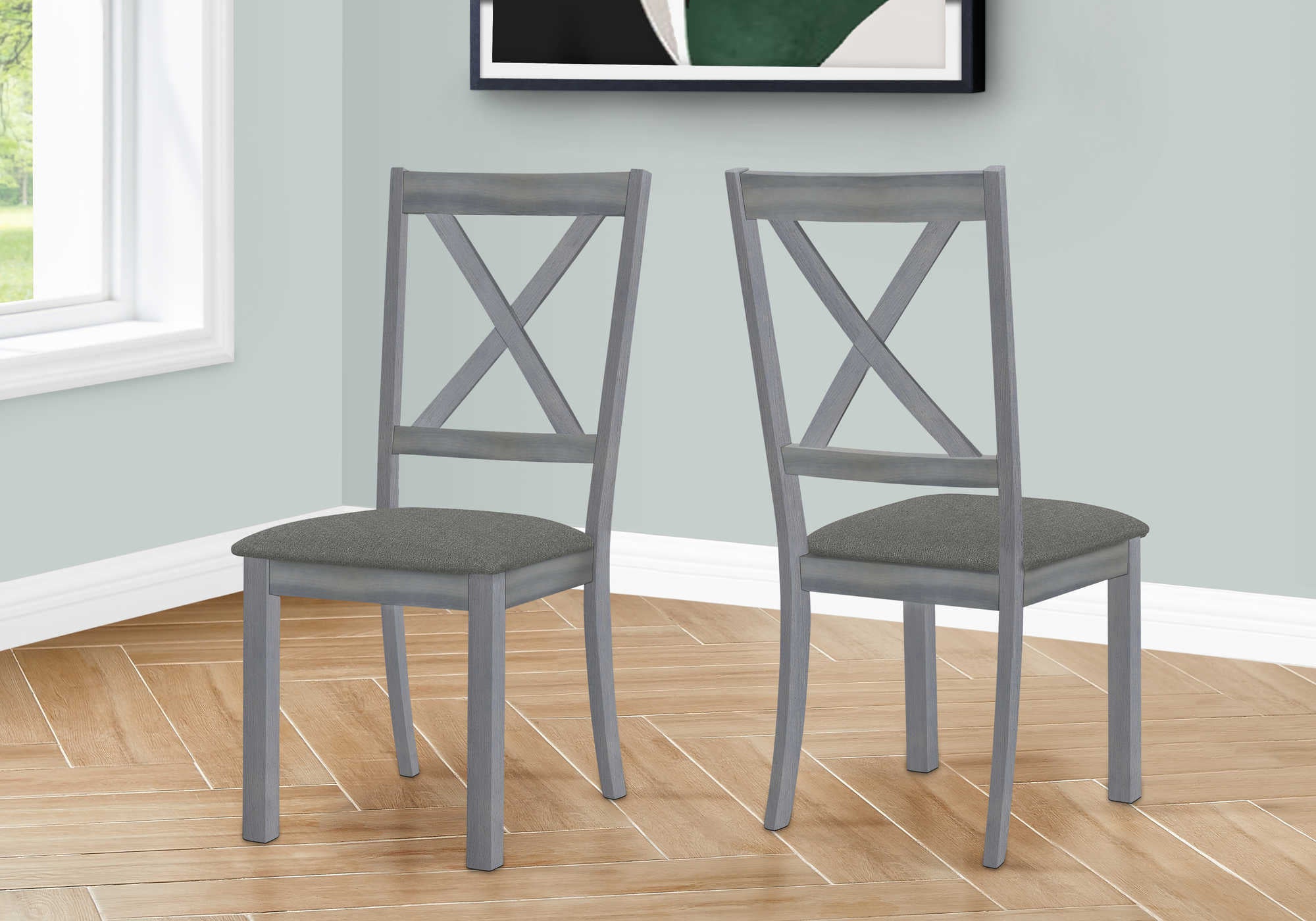 CHAISE À MANGER - 2PCS / 40"H GRIS LAVÉ / TISSU GRIS FONCÉ