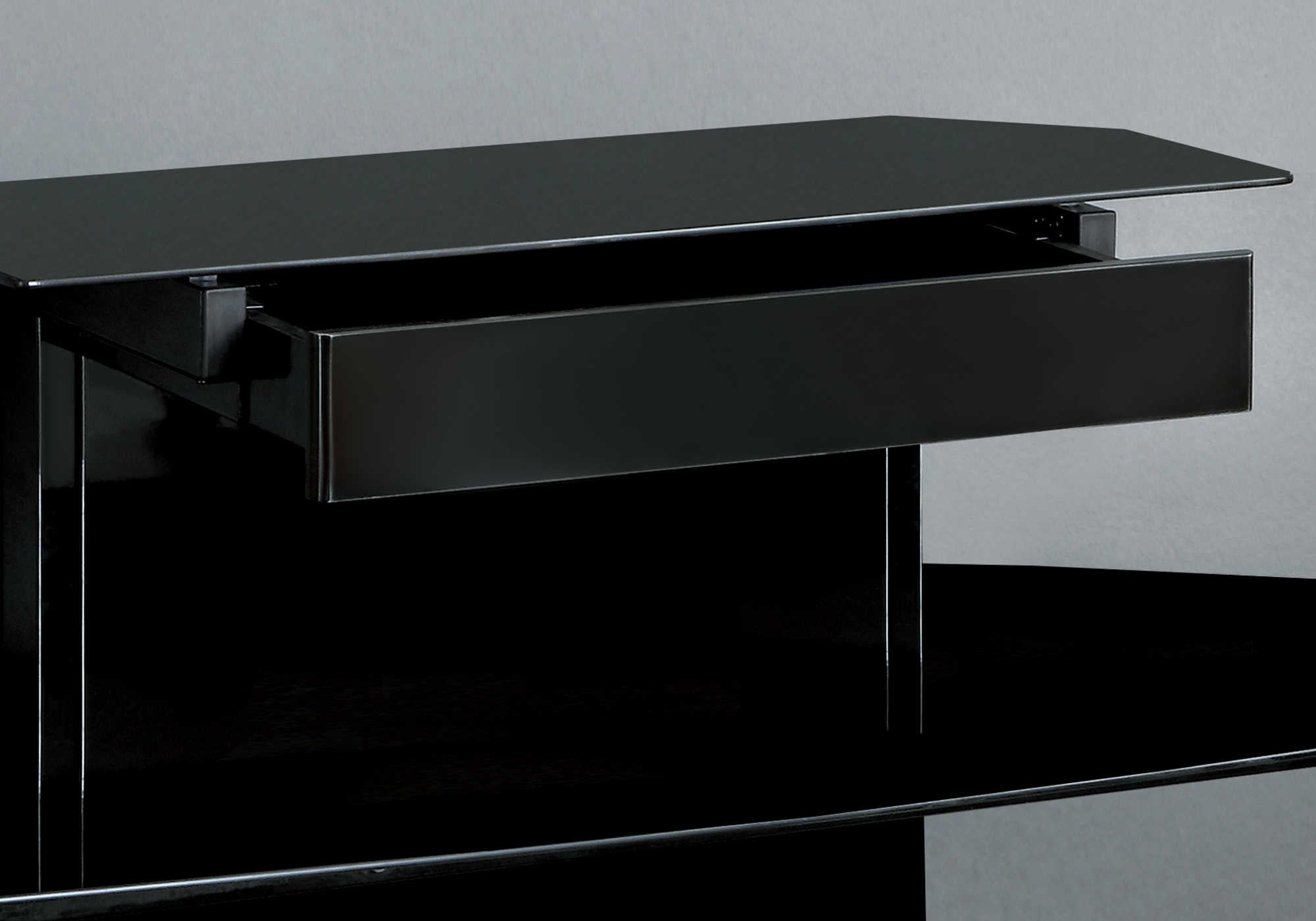 MEUBLE TV - 48"L / BOIS NOIR BRILLANT / MÉTAL / TREMPÉ ( Meuble Mtl ) 