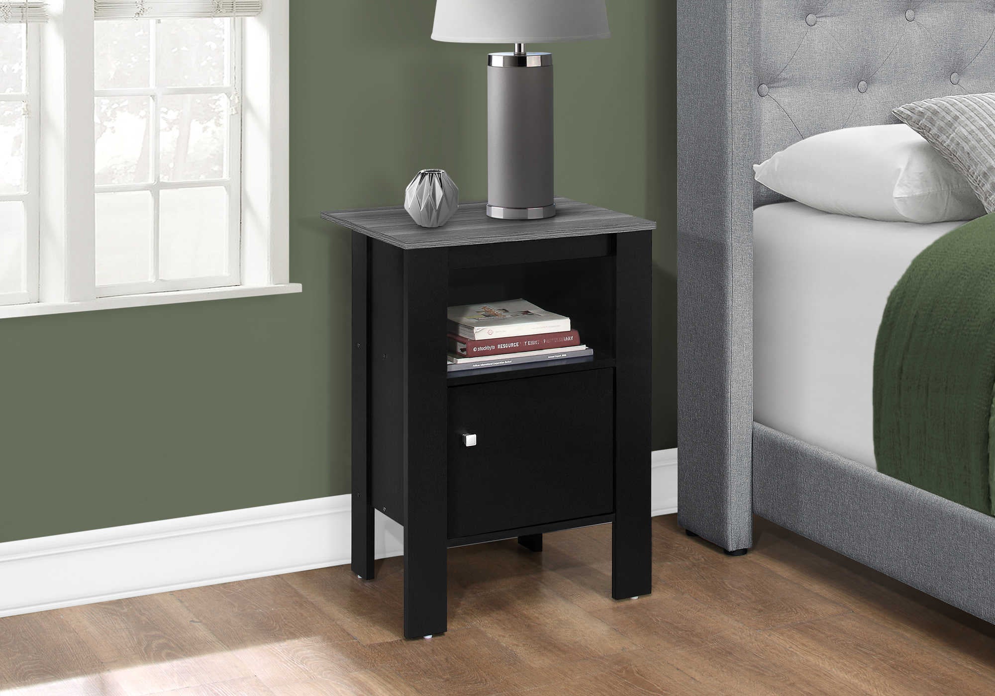 TABLE D'APPOINT - NOIR / DESSUS GRIS TABLE DE NUIT AVEC RANGEMENT ( Meuble Mtl )