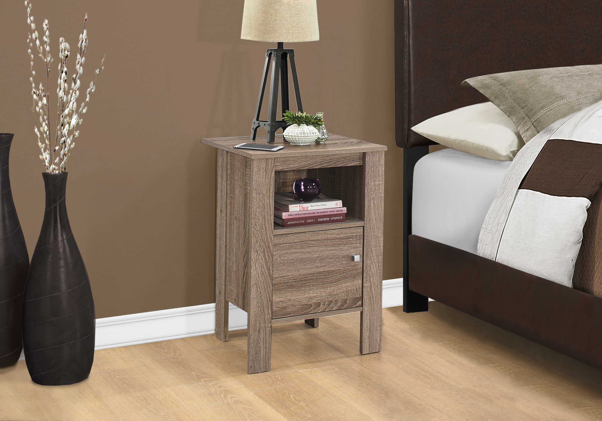 TABLE D'APPOINT - TABLE DE NUIT TAUPE FONCE AVEC RANGEMENT ( Meuble Mtl )