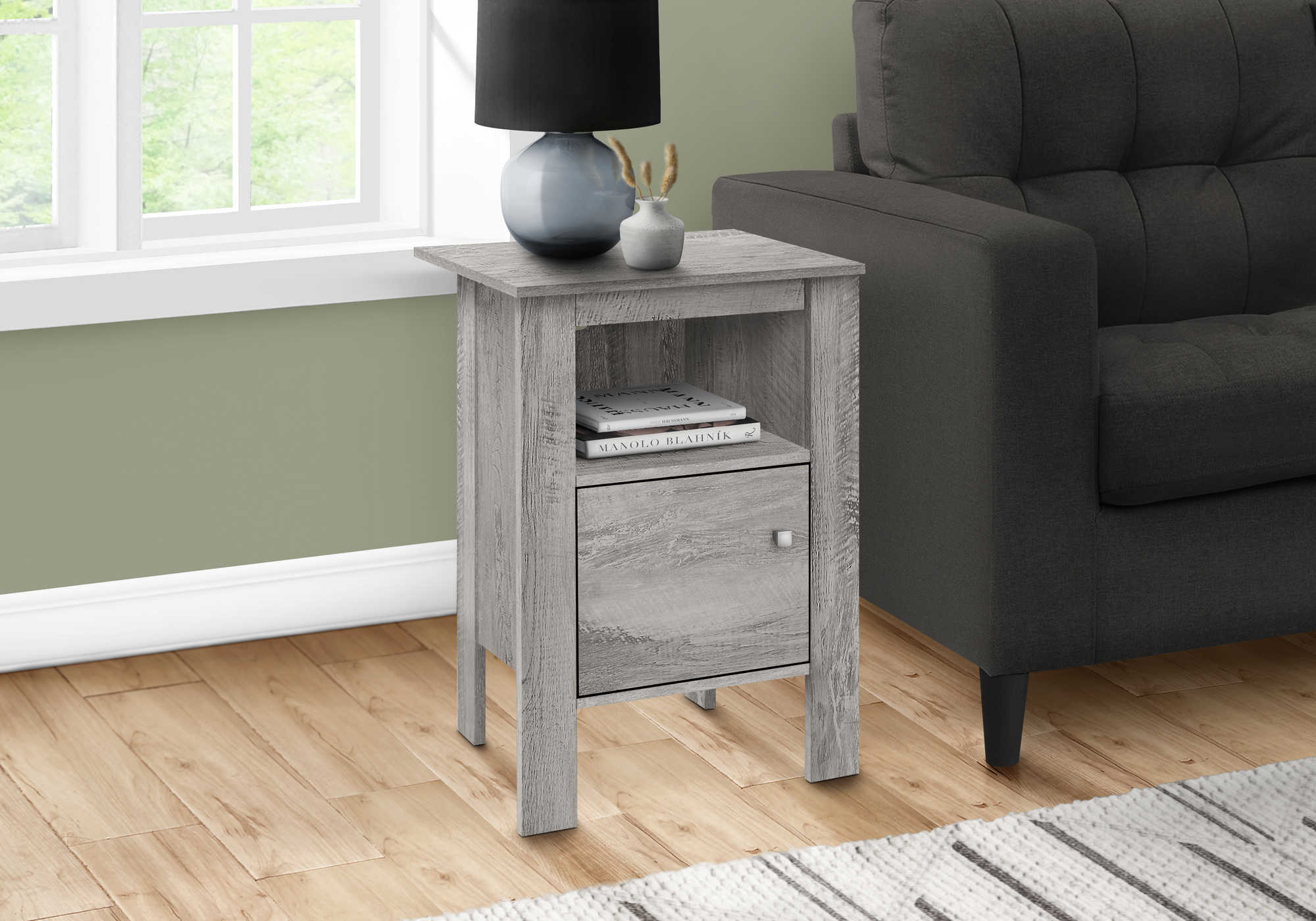 TABLE D'APPOINT - TABLE DE NUIT GRIS INDUSTRIEL AVEC RANGEMENT ( Meuble Mtl )