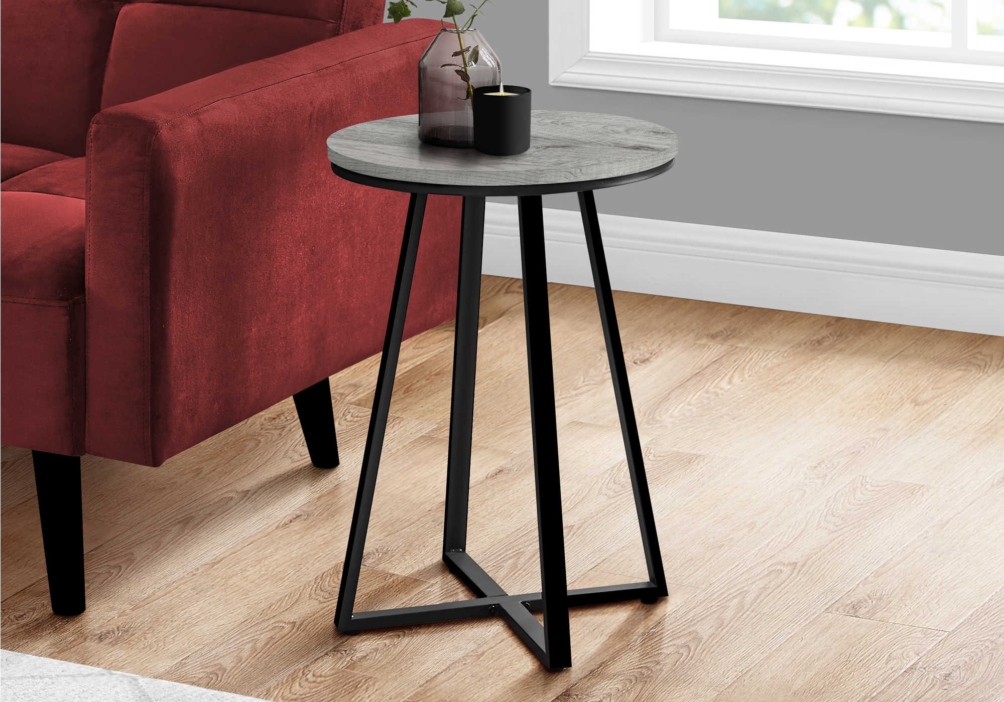 TABLE D'APPOINT - 22"H / GRIS / METAL NOIR ( Meuble Mtl )