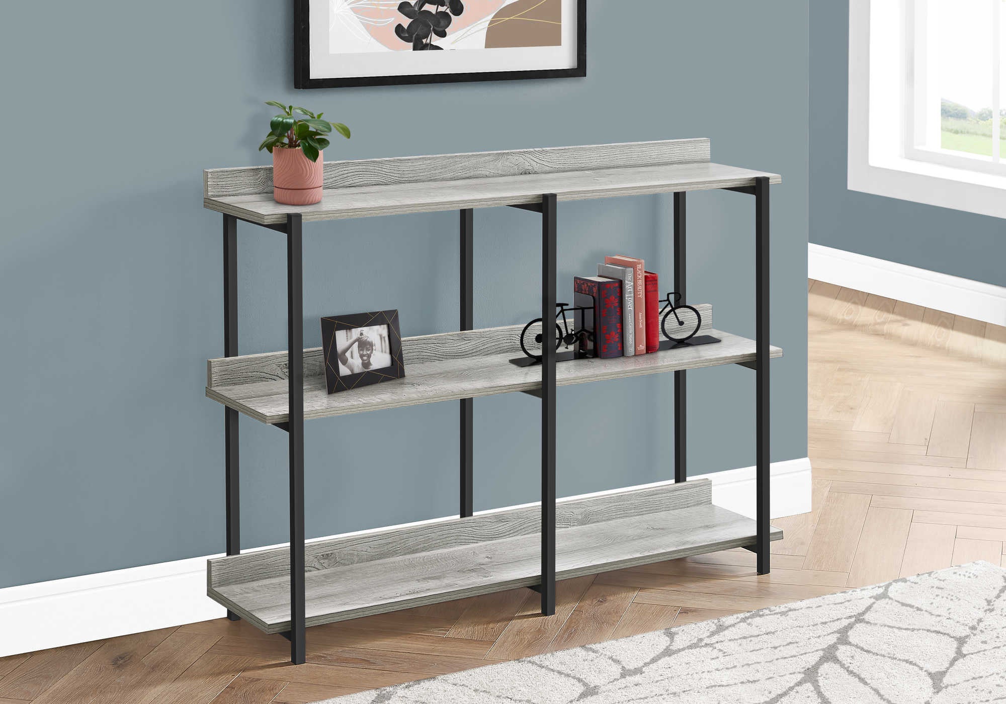 TABLE D'APPOINT - 48"L / CONSOLE D'ENTREE METAL GRIS / NOIR ( Meuble Mtl ) 