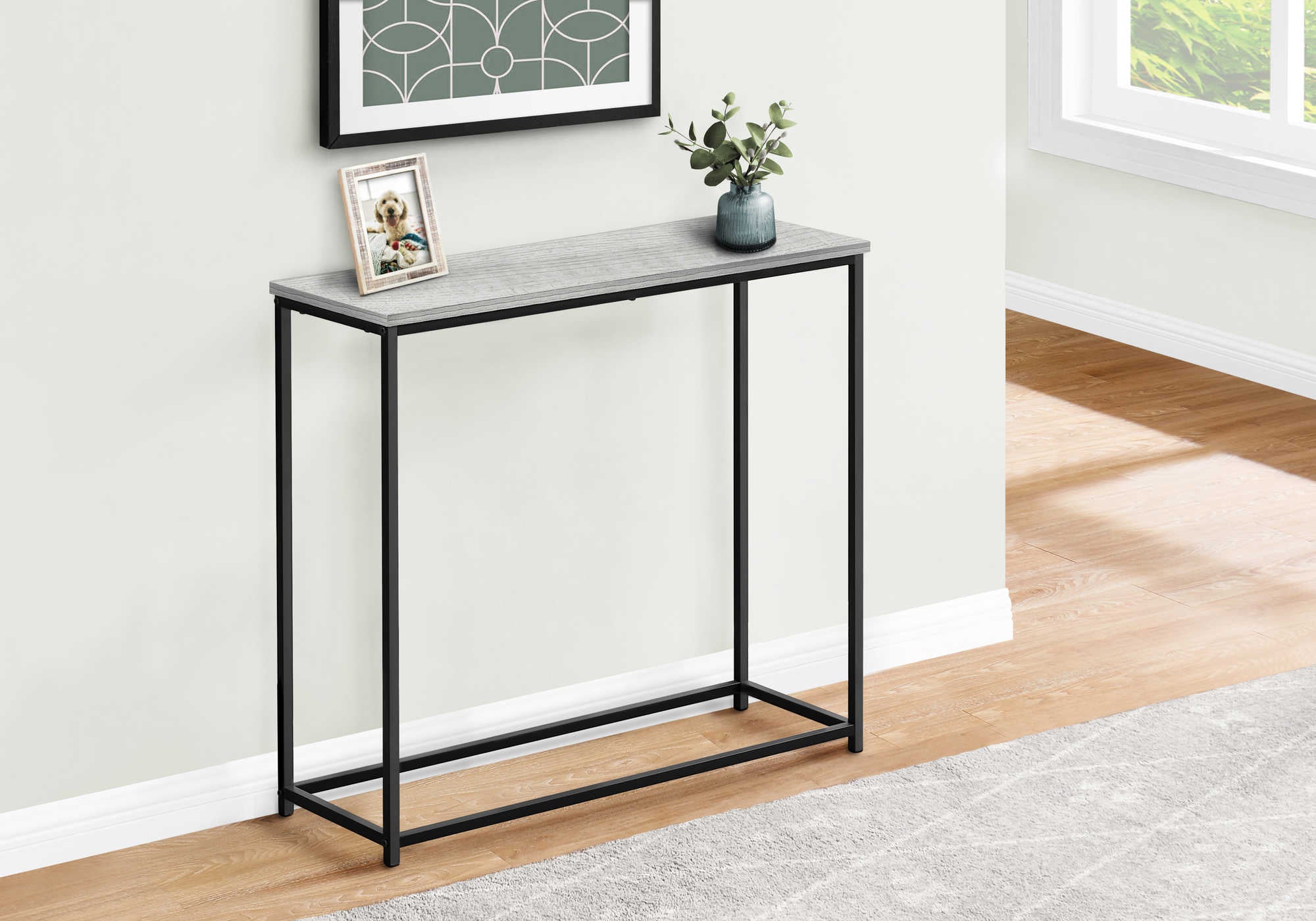 TABLE D'APPOINT - 32"L / CONSOLE D'ENTREE METAL GRIS / NOIR ( Meuble Mtl )